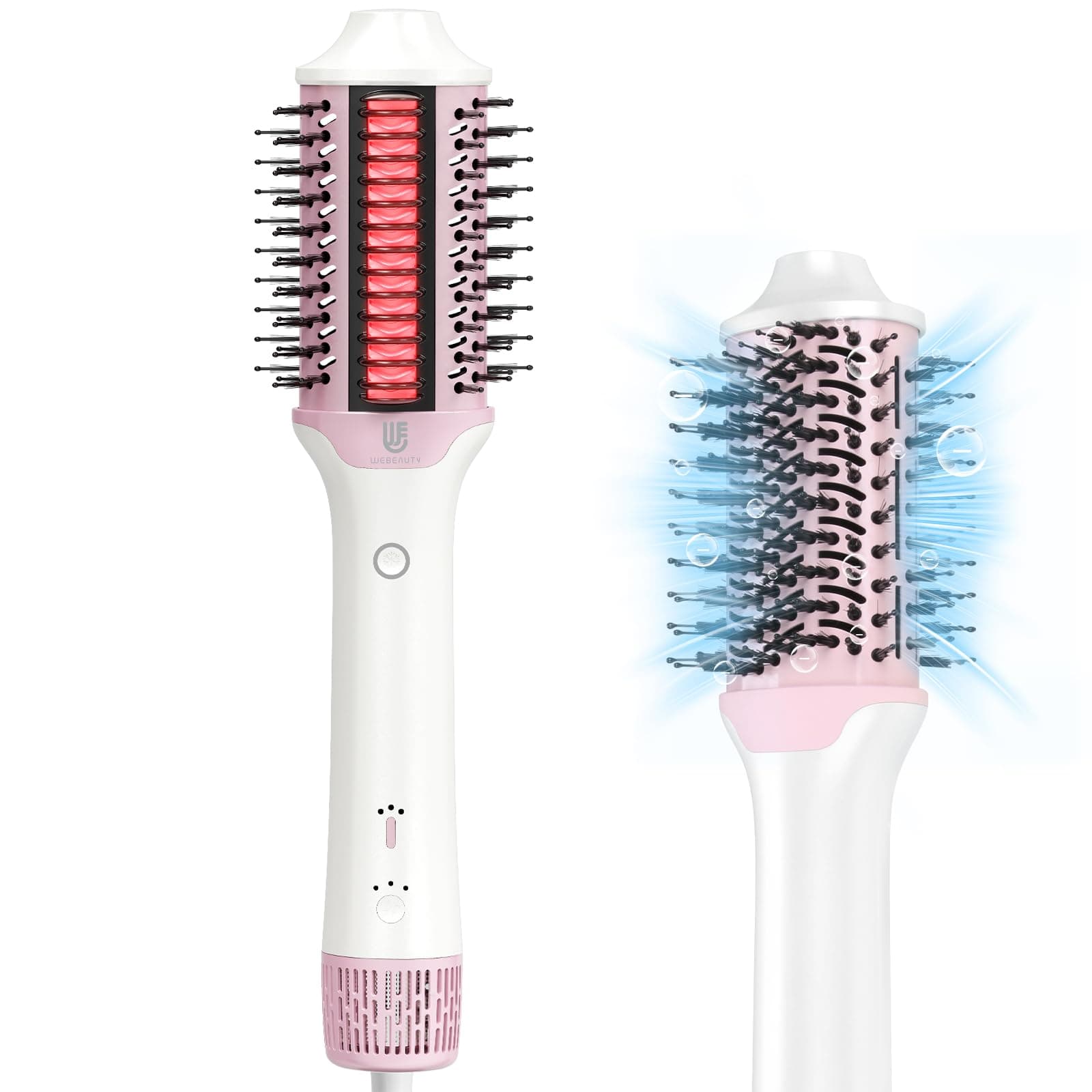 Blow Dryer Brush Hair Straightener: High Speed Hot Air Styler 110,000 RPM for Fast Drying Straightening Volumizing, One Step Volumizer with PTC Smoothing Comb Negative Ion for Silky Frizz-Free (Pink)