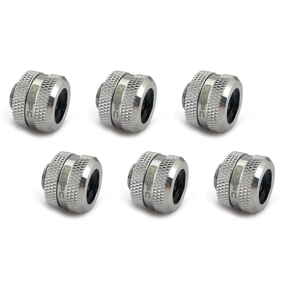 XSPC G1/4" to 10mm ID, 14mm OD Rigid Tubing Fitting, Chrome, 6-Pack