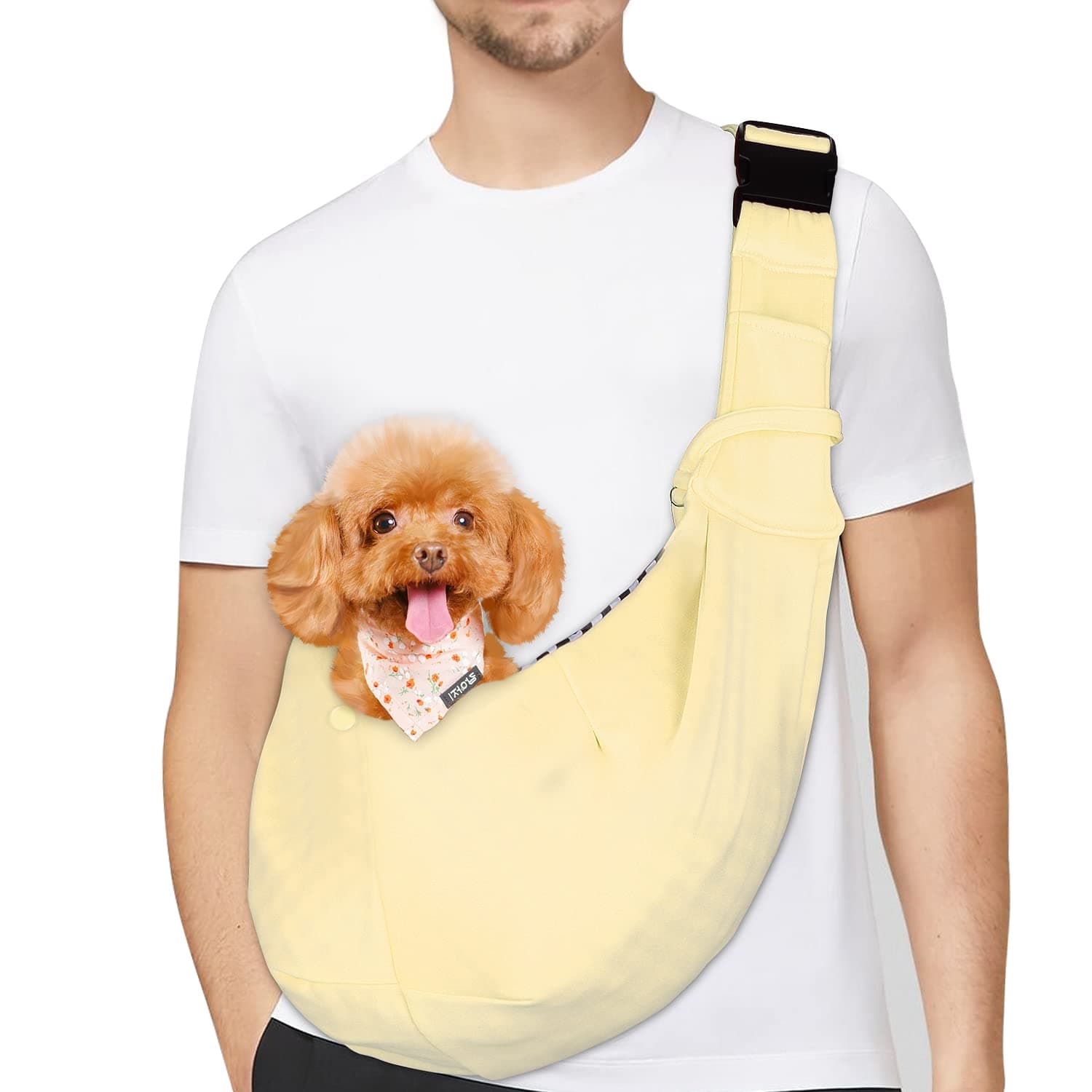 PETLOFT Reversible Dog Cat Carrier Sling, Hands-Free Adjustable Puppy Sling & Small Dog Carrier for Pets up to 11lb/4.99kg, Beige