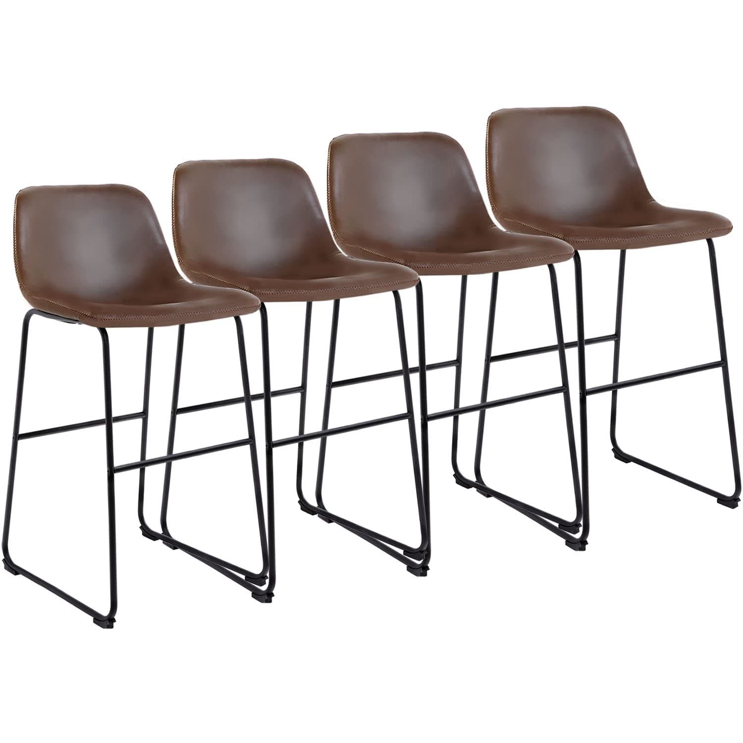 TAVR Furniture PU Leather Bar Stools with Back and Footrest Set of 4 Modern Bar Stool Chair Height for Pub Coffee Home Dinning Kitchen, Brown
