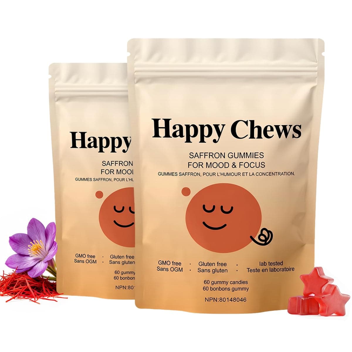 Saffron Gummies for Kids - Saffron Supplements with Saffron Extract, Passionflower & GABA for Mood, Calm & Focus Support, Sugar Free Vegan Berry Gummies, Non-GMO Children's Supplement, 60 Count (2 Pack)