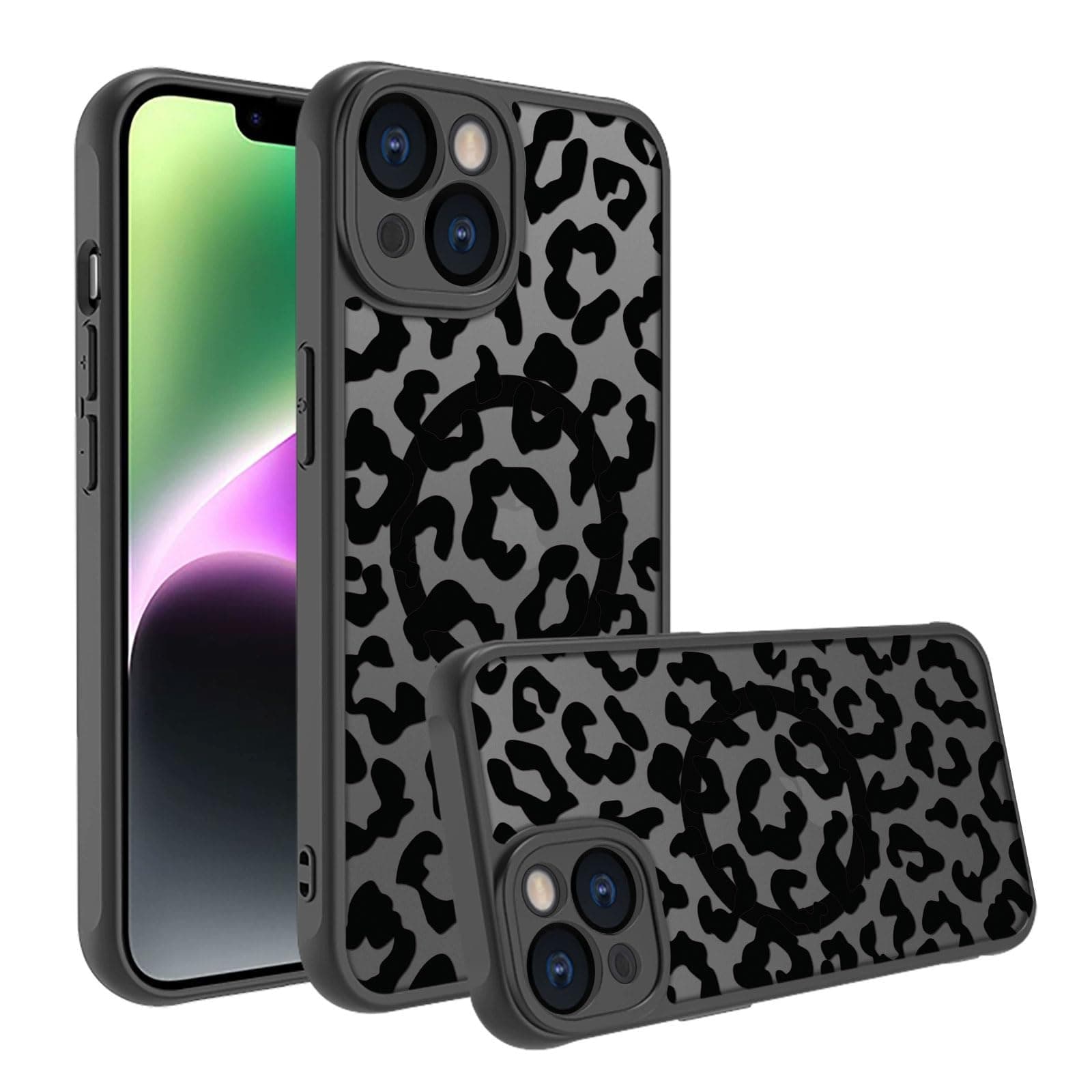 Aconfei for iPhone 14 Magsafe Case, Magnetic Black Leopard Design Cute Soft TPU Shockproof Protective for Girls Women Phone Cover
