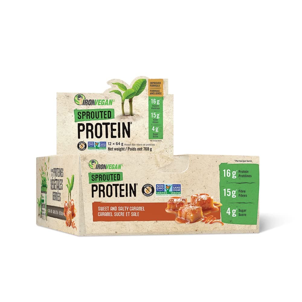 Iron Vegan Sprouted Protein Bars | Sweet and Salty Caramel Flavour | 12 Pack