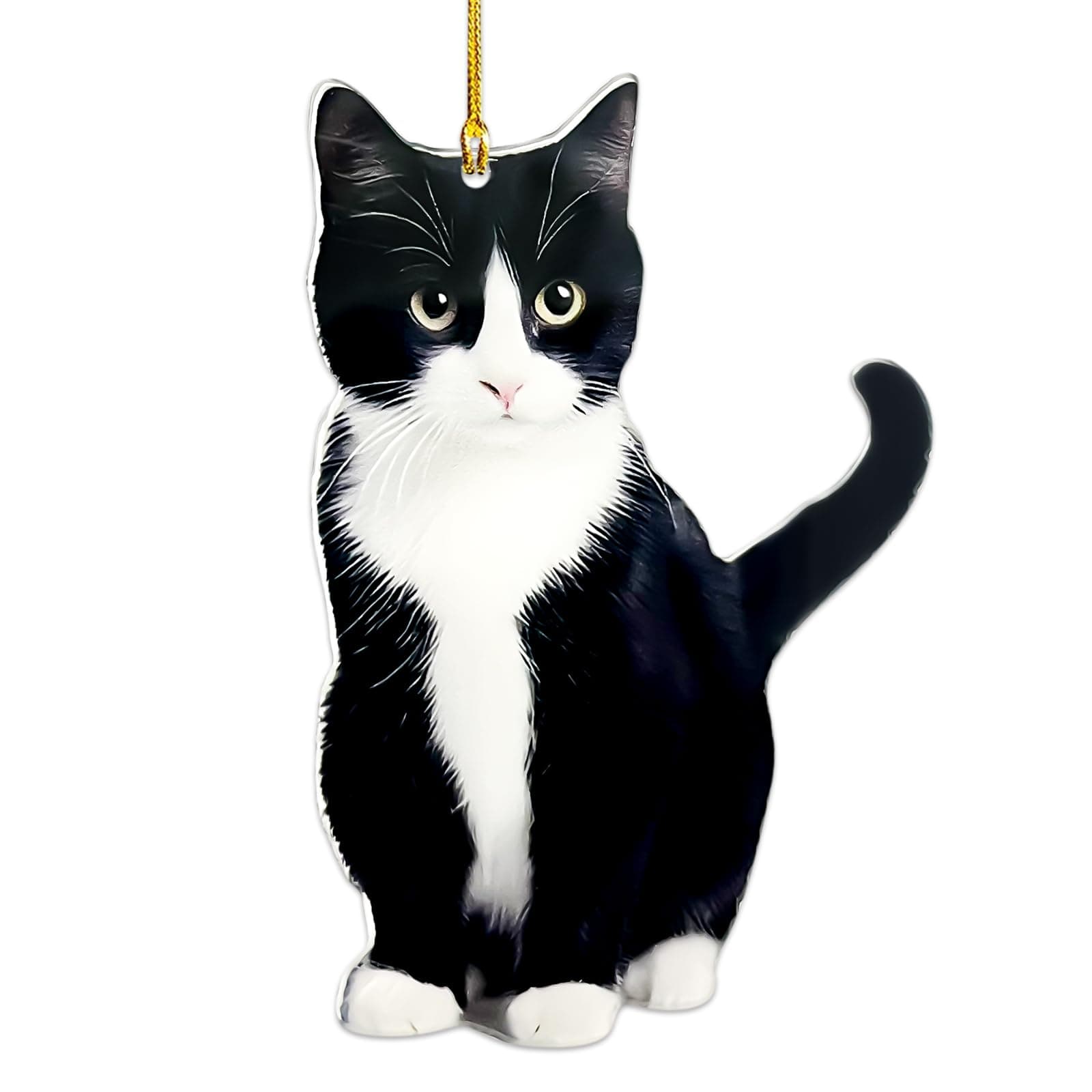 GMEMNOV Tuxedo Cat Christmas Ornament - Realistic 2D Cats Ornaments for Christmas Tree Decor - Acrylic Lifelike Kitten Ornament Gifts for Cat Lovers Women & Men Pet Memorial Keepsake