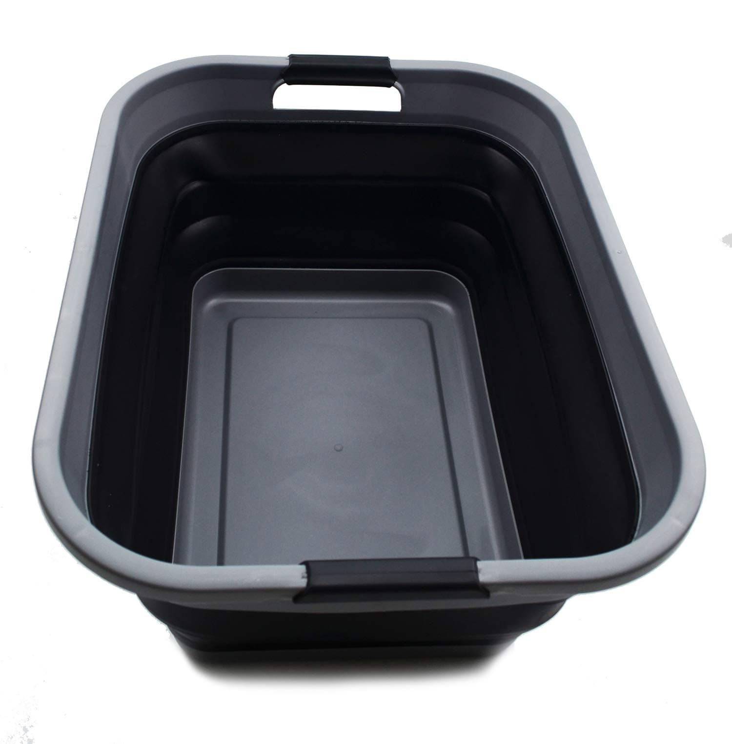 SAMMART 41L (2.5 Gallons) Collapsible Plastic Laundry Basket - Foldable Pop Up Storage Container / Organiser - Portable Washing Tube - Space Saving Hamper/Basket (Grey/Black)
