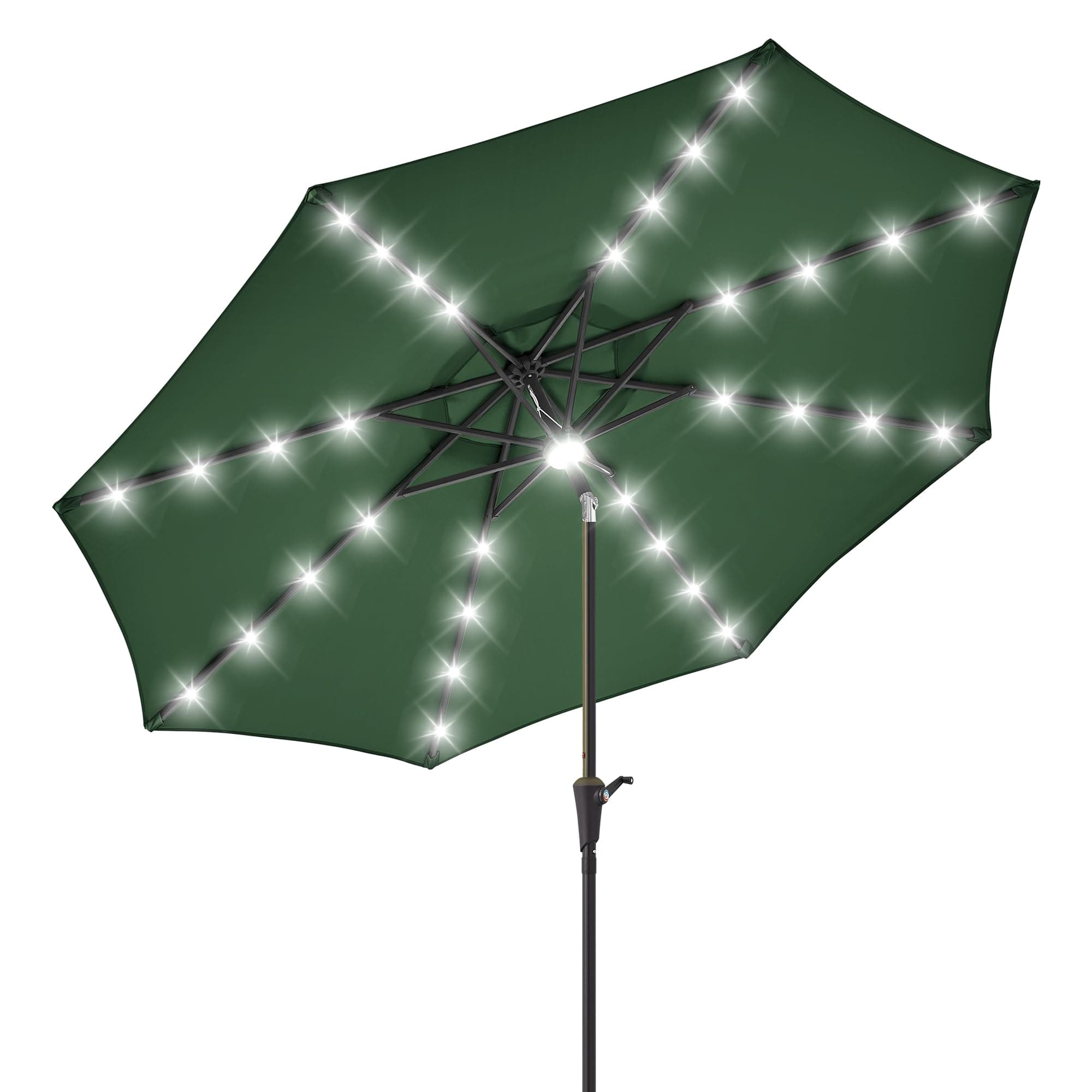 PEAKVONDER 7.5 ft Patio Umbrella with Solar Lights, parasol de patio with 24 LED + 1 Center Light, 6 Heavy Duty Ribs–Patio Umbrellas Outdoor- Beach, Pool, Deck, Market & Table, Crank&Tilt HPU753DG