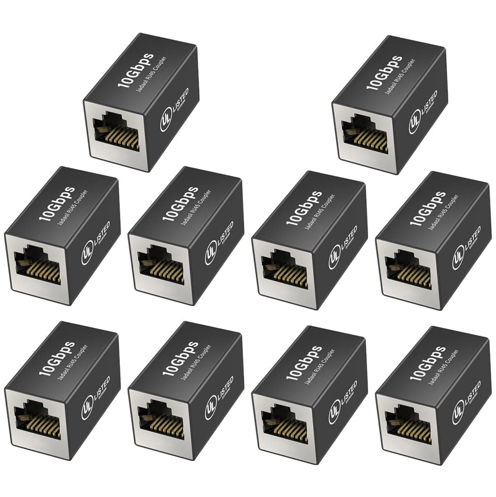 Jadaol [UL Listed] Shielded 10Gbps Inline RJ45 Coupler 10-Pack, Black