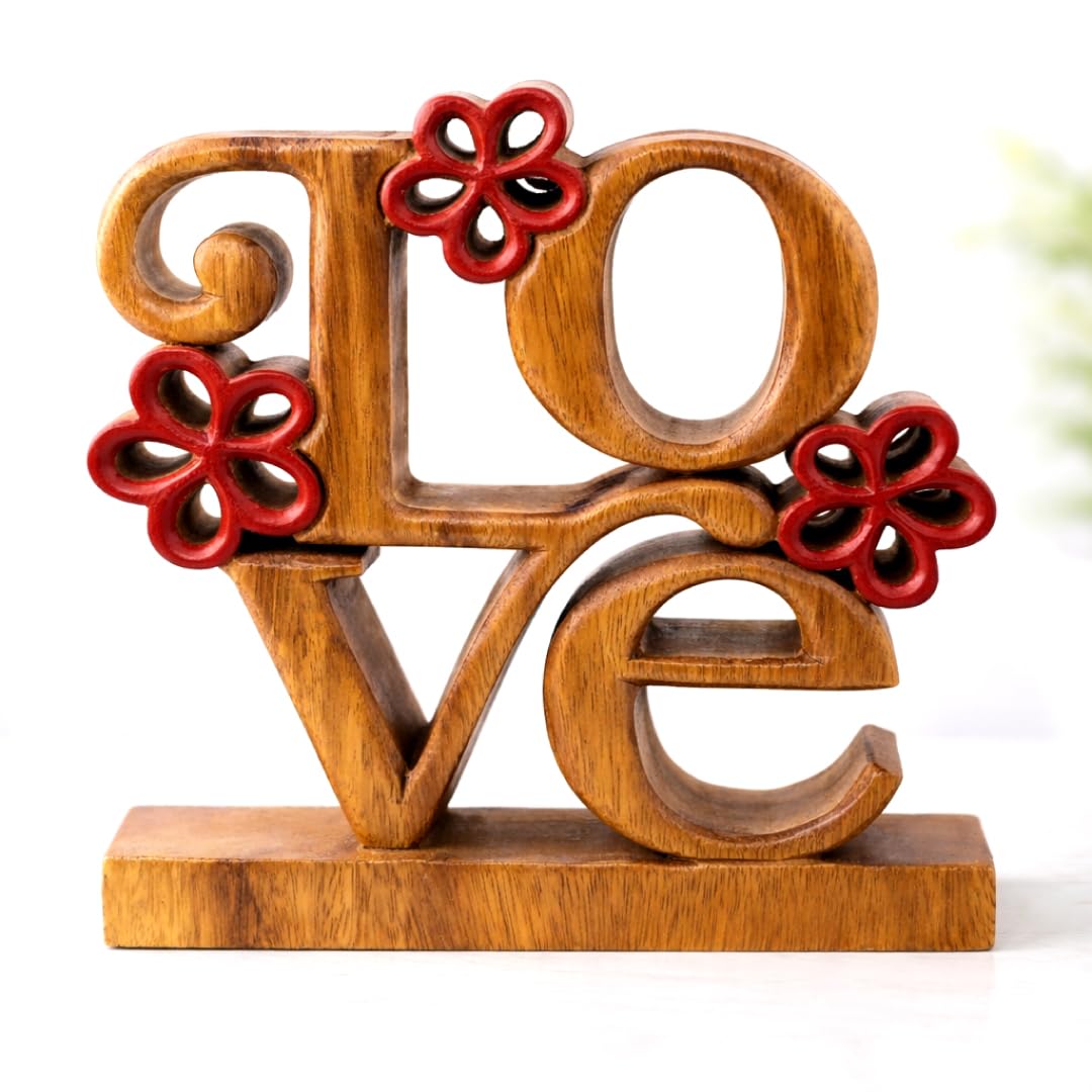 Decozen Wood Heart Sculpture, Gift for Her, Valentines Day Gifts for Her, Mom Dad Wife Valentines Gift Table Decor for Living Room Fireplace, Bookshelf Shelf Decor Farmhouse Boho Tabletop Mantle Decor