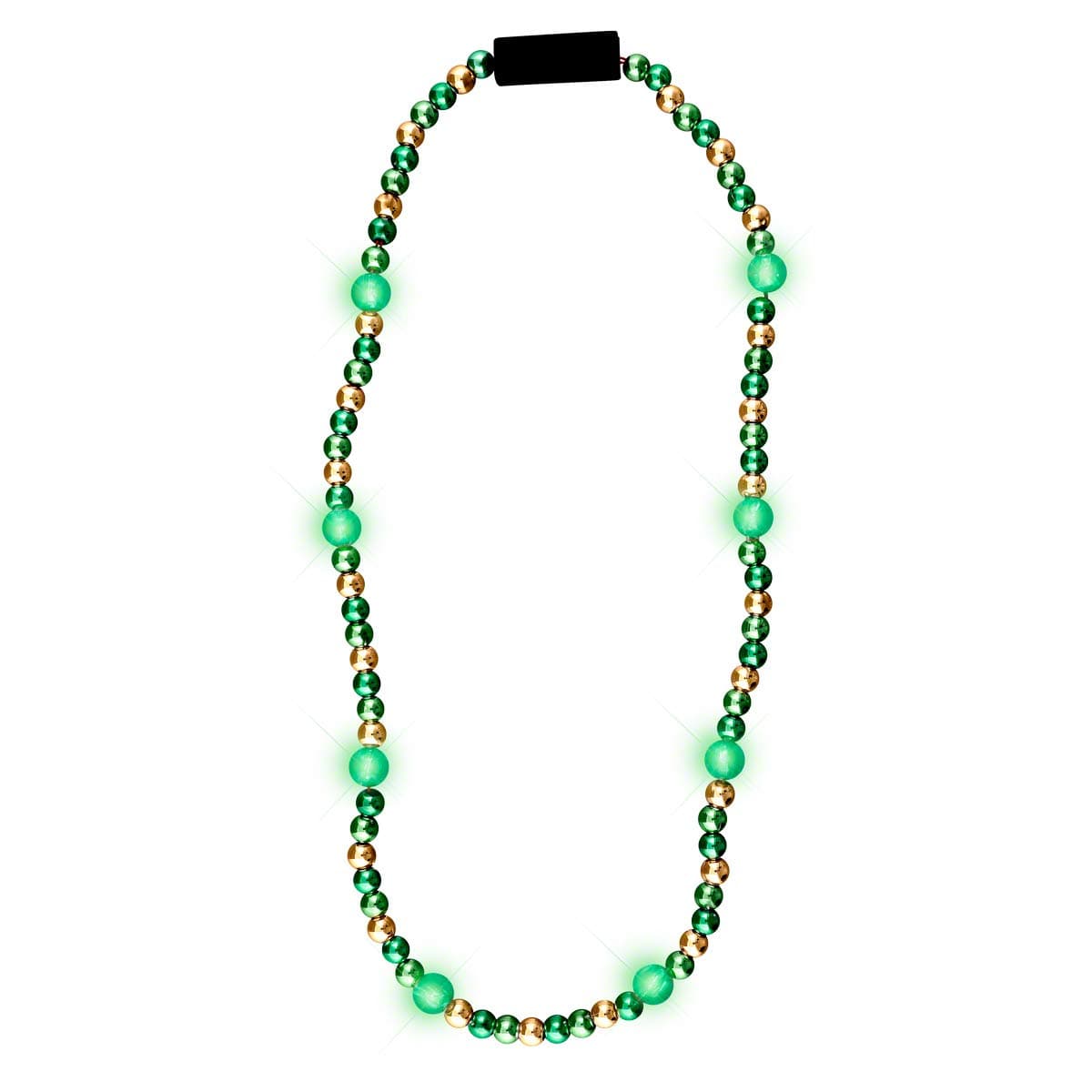 FlashingBlinkyLights Green & Gold Light Up LED Mardi Gras Beads Necklace, Plastic