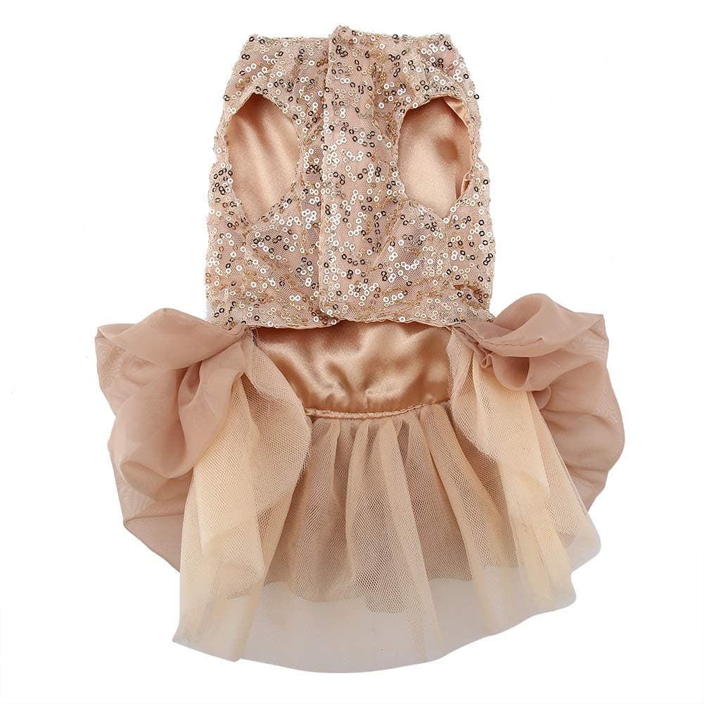 Summer Pet Cloth Small Pet Dress, Dog Dress Dog, Wedding Rose Gold Puppy Sequined Princess Bubble Skirt Wedding Costume (L)