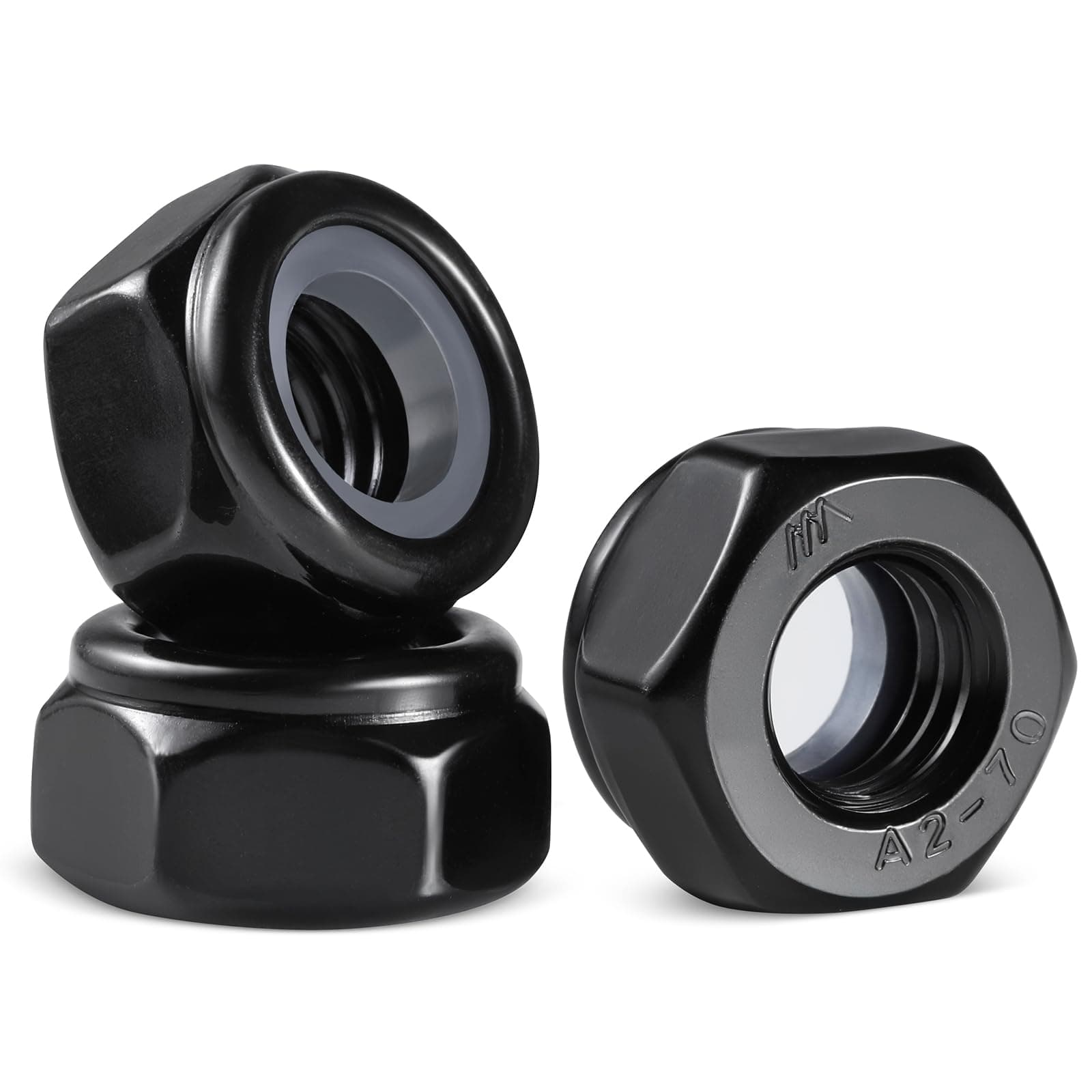 BNUOK 100Pcs M5-0.8 Lock Nuts, Nylon Insert Locknuts 304 Stainless Steel A2-70 Black Zinc Plated Self-Locking Nuts, Coarse Thread Hex Nylock Nut