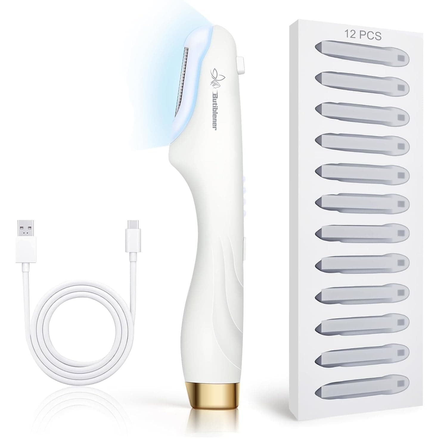 Dermaplane razor for women face, sonic dermaplane for women face, beauty dermaplaning tool, face shaver facial hair removal for women + 12 Blades White