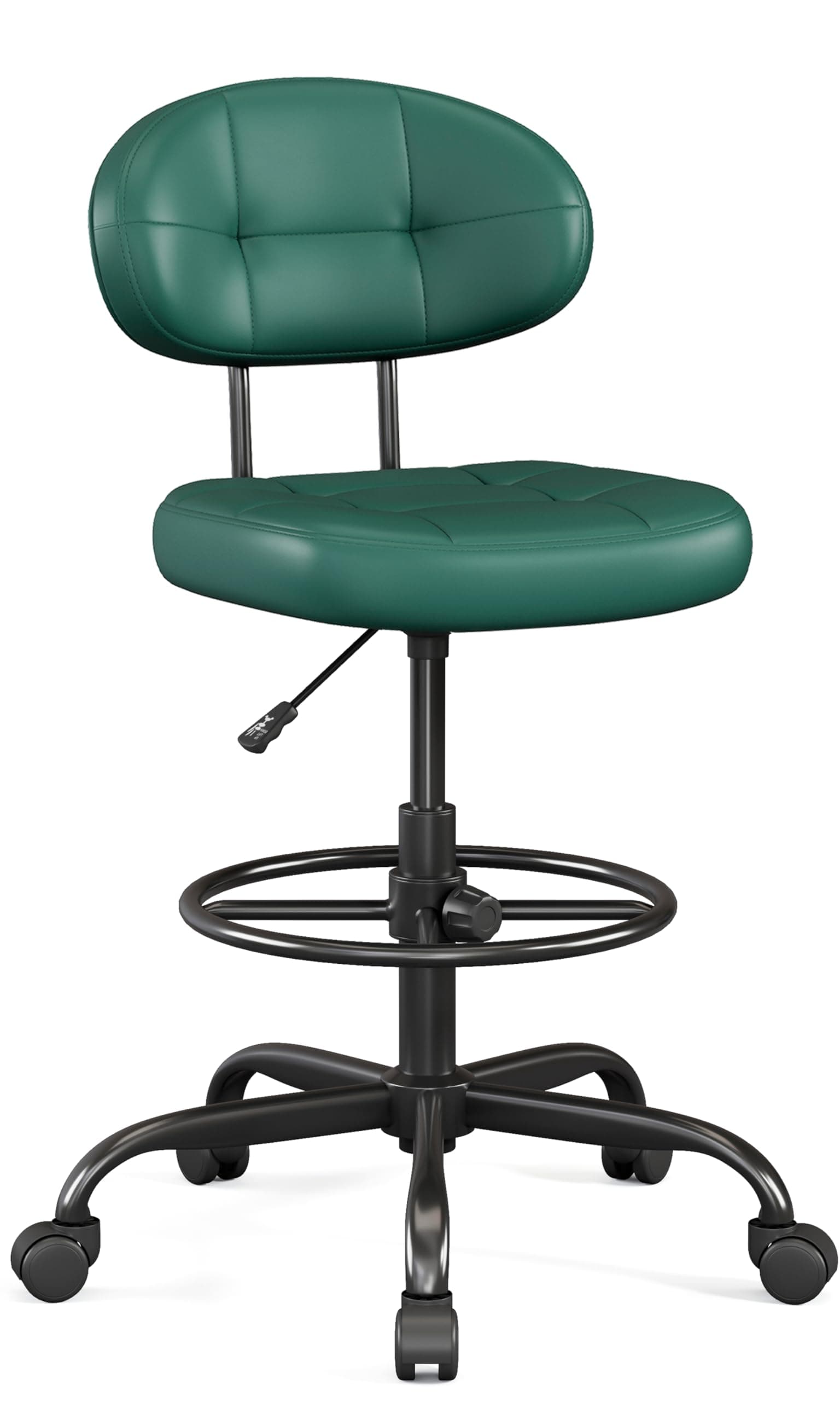 Misolant Drafting Chair Without Arms, Tall Office Chair with Footrest Ring for Standing Desk, Small Faux Leather Executive Office Chair with Adjustable Height for Bar Lab Counter Height Desk Green