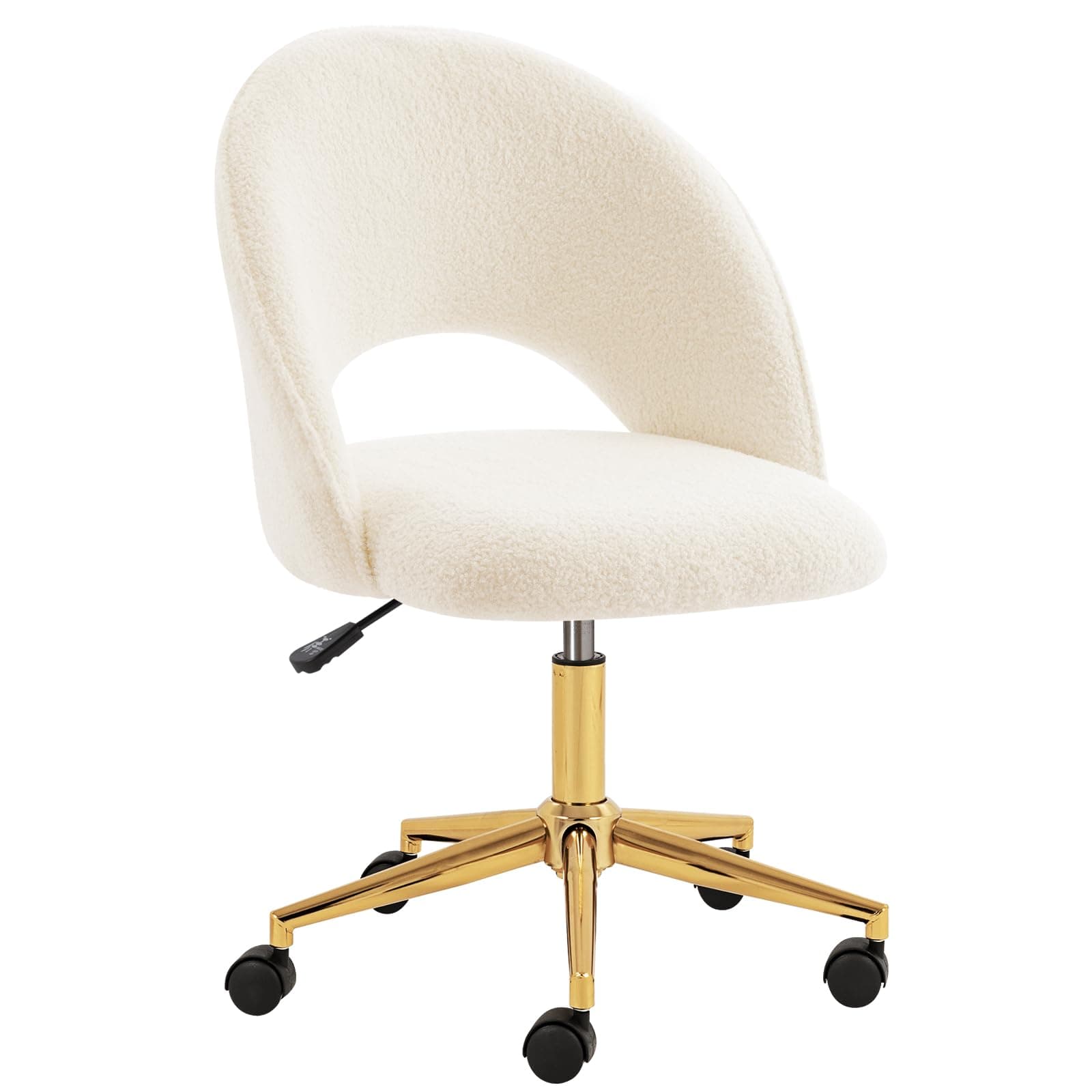 Furnimart Swivel Rolling Desk Chair, Adjustable Faux Fur Vanity Chair with Gold Legs, Cute Task Chair with Wheels for Living Room Bedroom Studying Small Places (Faux Fur White)