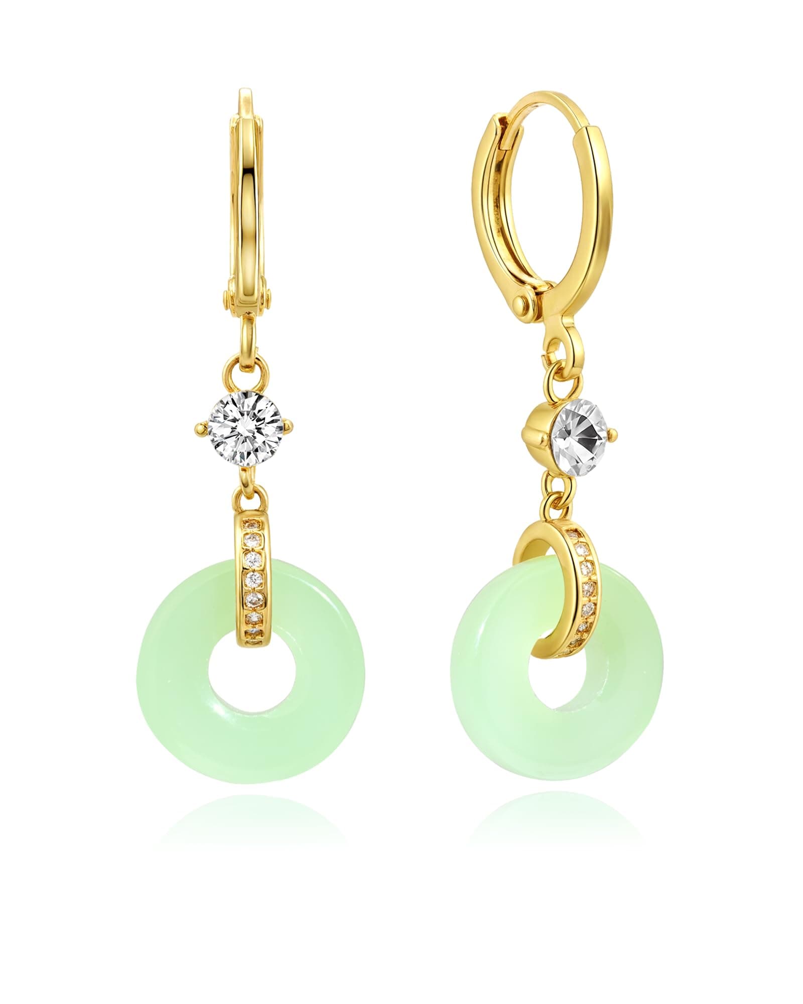 Weviway 14K Gold Plated Jade Huggie Hoop Earrings – Handmade Drop Dangle Jewelry for Women & Girls