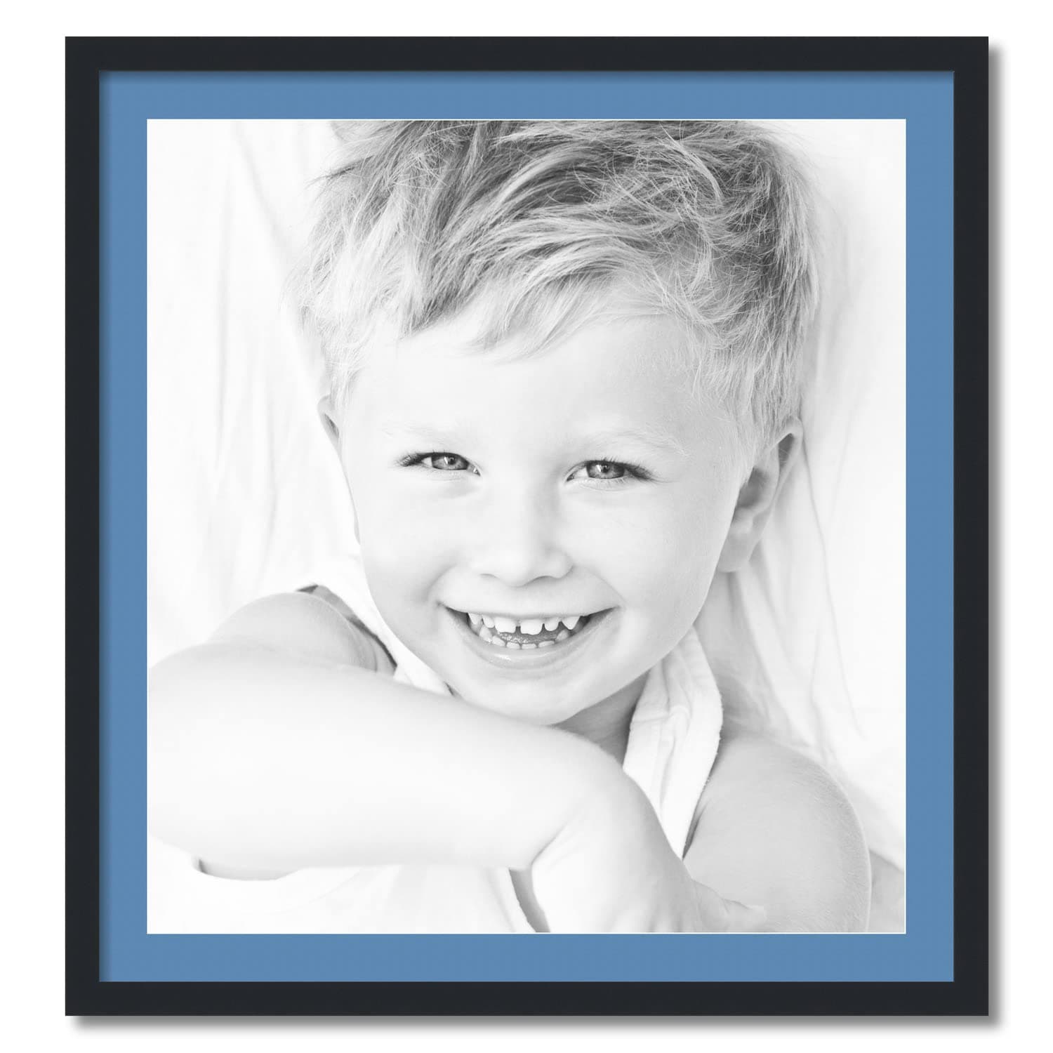 ArtToFrames 27x29 inch Satin Black Picture Frame with 2 Inch Single Liberty Blue Mat, SingleMat-FRBW26079-27x29-817