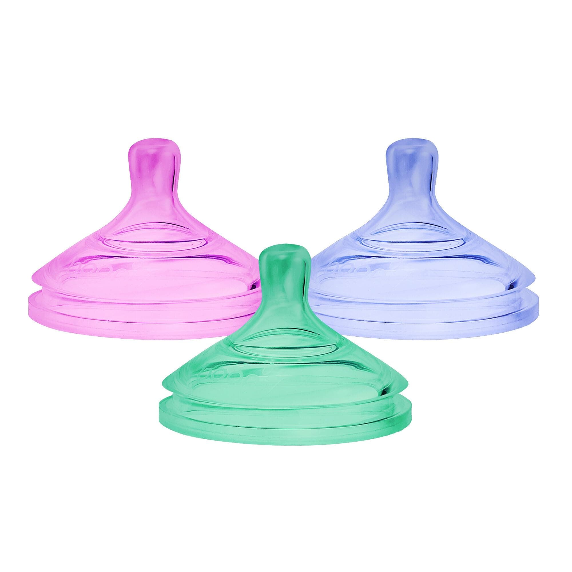 Boon Nursh Platinum Food Safe Silicone Baby Bottle Pacifiers - Fast Flow - Bottle Feeding Supplies Fits All Boon Nurse Bottles - Color Block - 3 Pieces - Ages 6 Months and Up