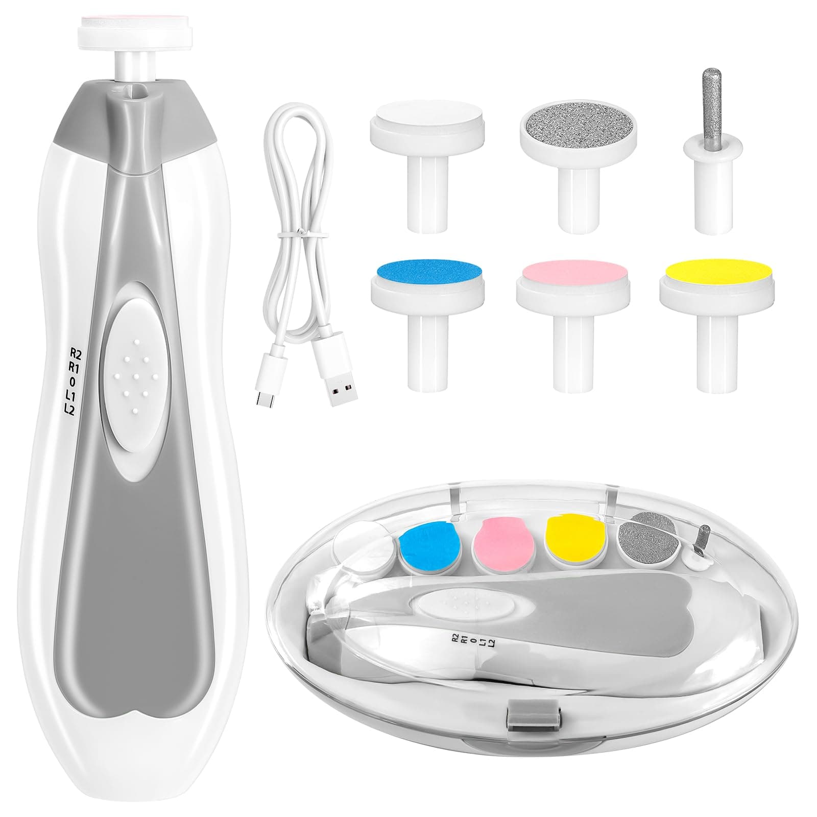 Baby Nail Trimmer Electric, 6 in 1 Rechargeable Baby Nail Clippers Manicure Set Grooming Kit for Toddler Infant or Adults (Grey)