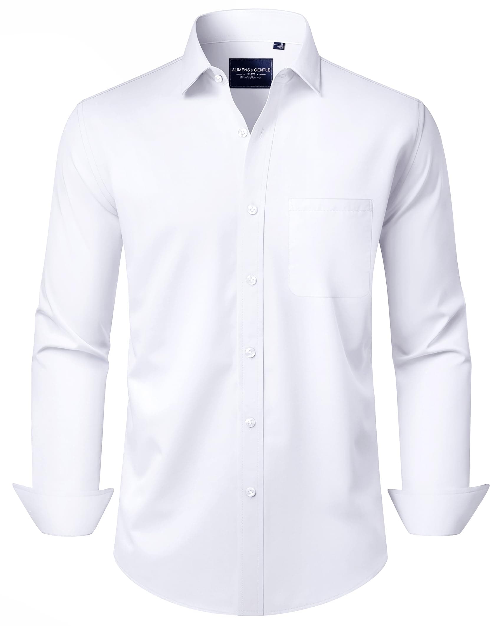 Alimens & Gentle Men's Dress Shirts Long Sleeve Stretch Wrinkle-Free Formal Solid Button Down Shirt with Pocket