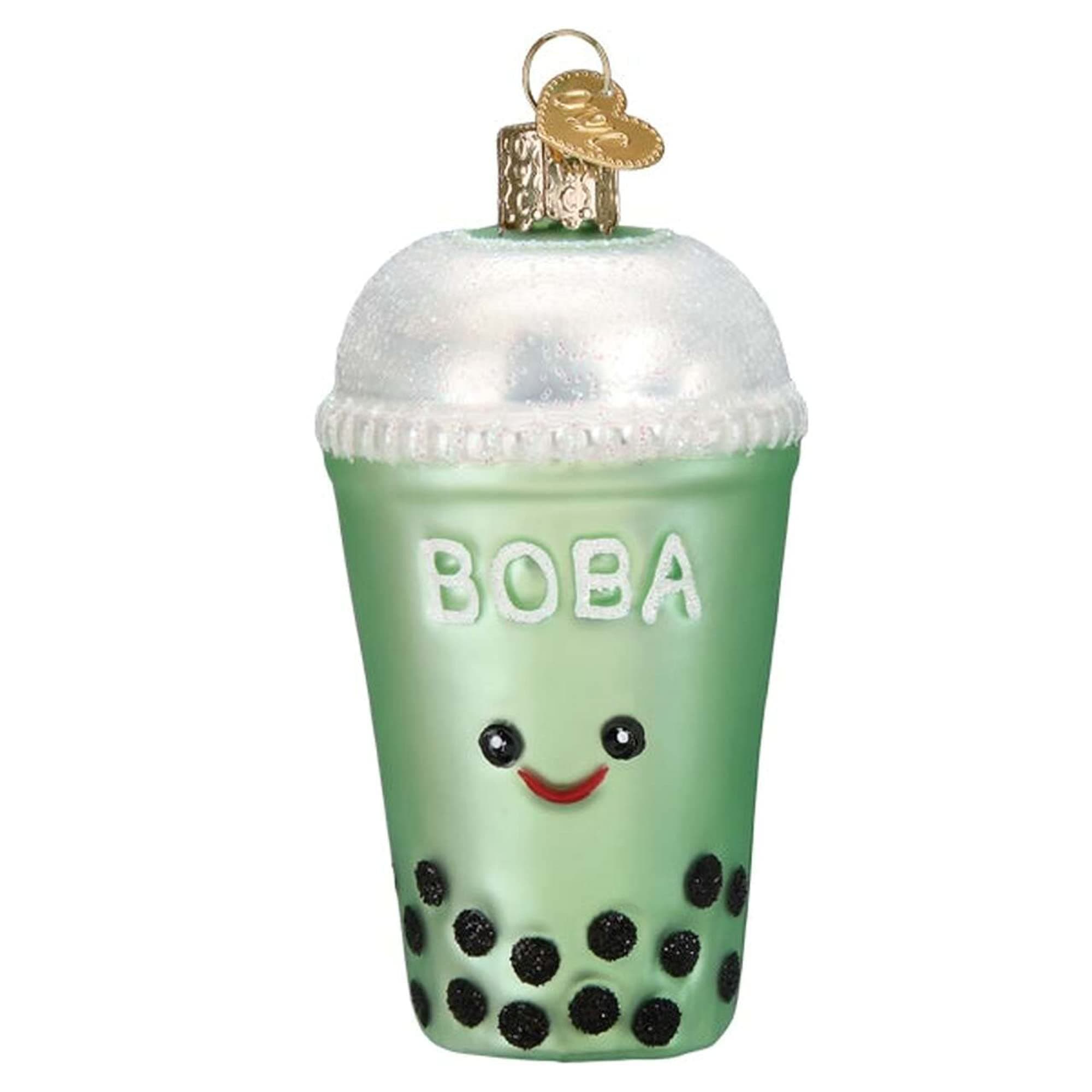 Old World Christmas Boba Tea Glass Blown Ornament for Christmas Tree, Handcrafted Holiday Decoration, Tea Collection