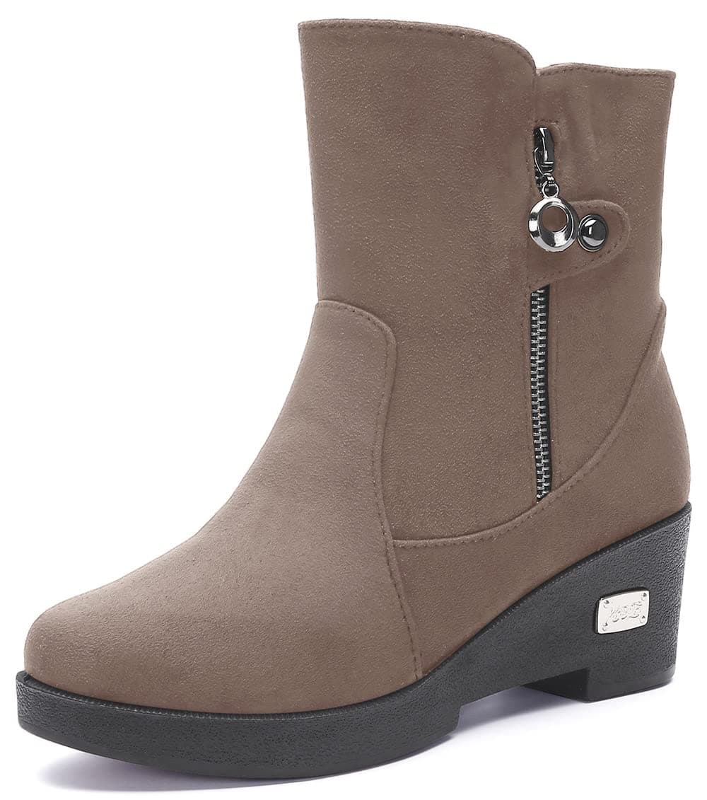 Gaatpot Womens Ladies Winter Boots Warm Lined Ankle Booties Outdoor Snow Boots Zip Slip On Comfy Shoes Size Khaki UK 2,5= 35CN (225)