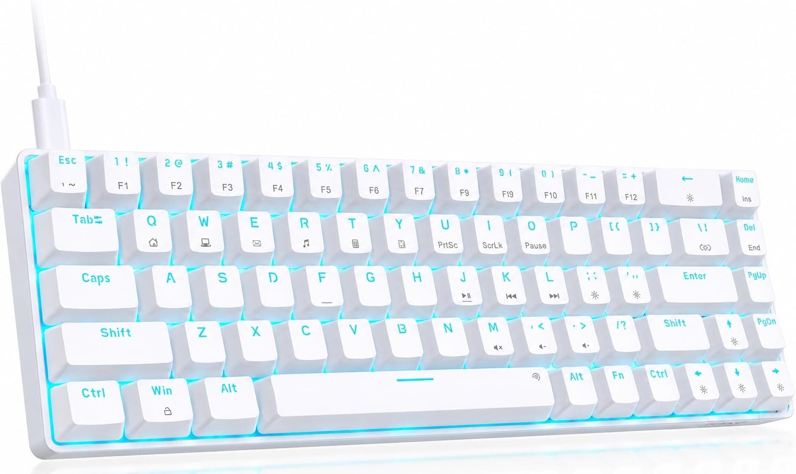 DIERYA T68SE 60% Gaming Mechanical Keyboard,Ultra Compact Mini 68 Key with Blue Switches Wired Keyboard,Anti-Ghosting Keys, for Windows Laptops and PC Gamers,White