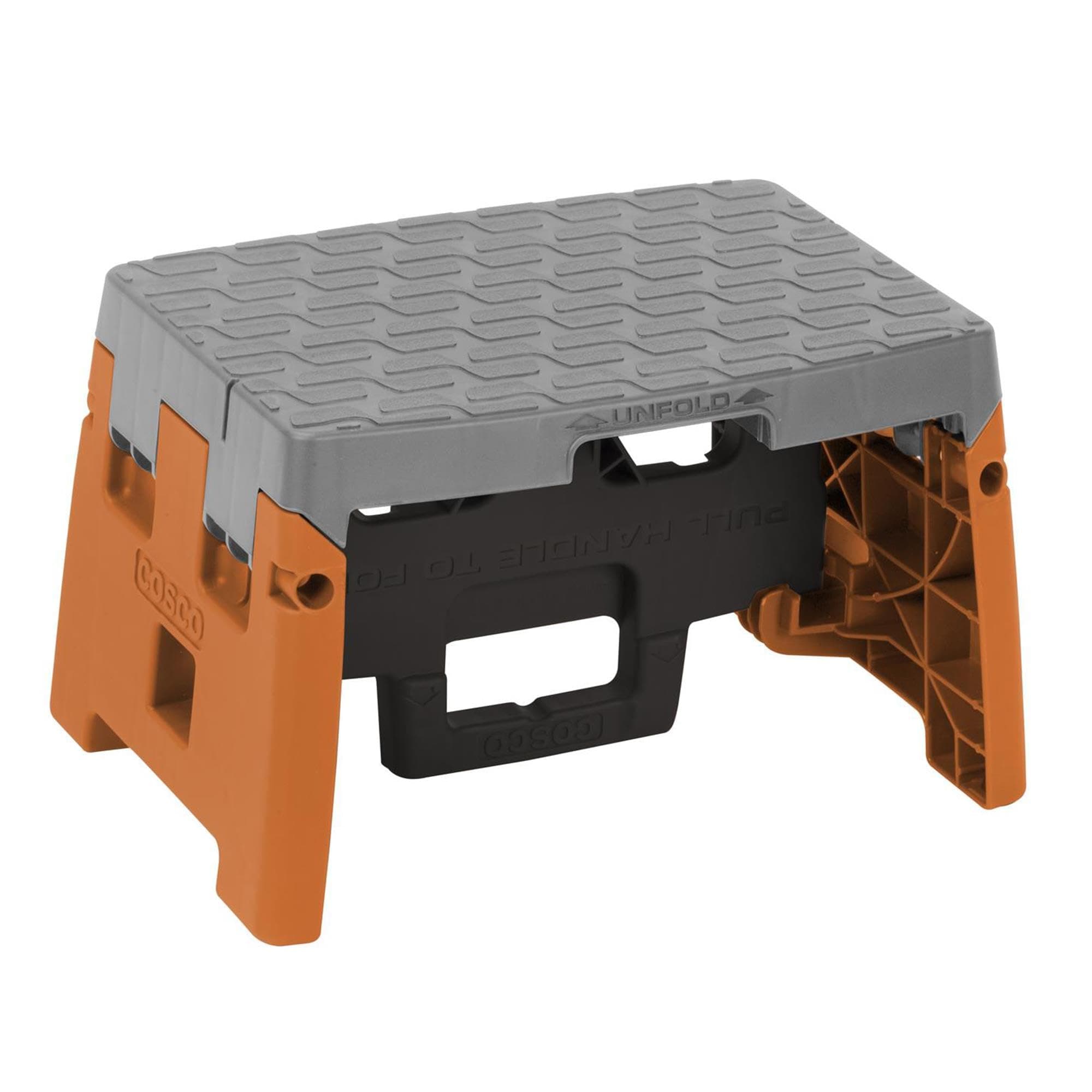 COSCO 1-Step Plastic Folding Step Stool, Orange/Gray