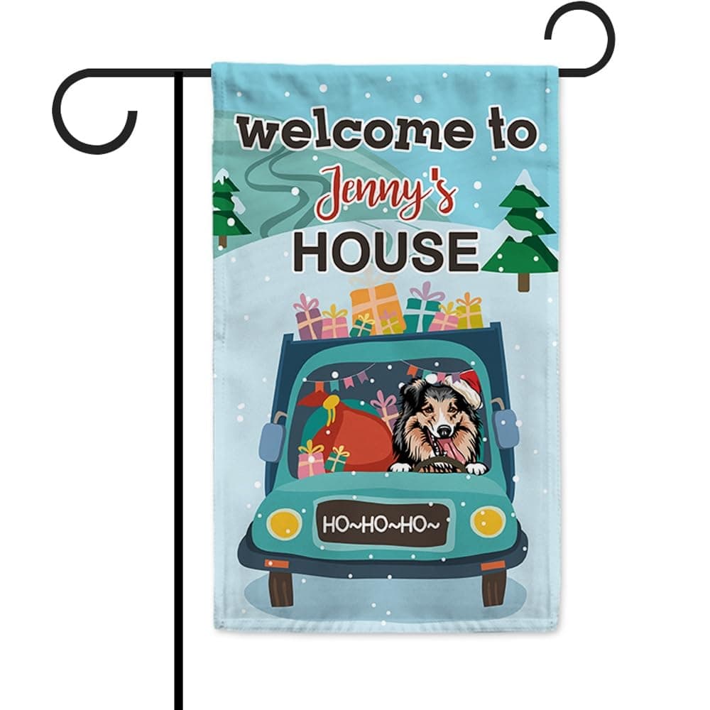 MALIHONG Personalized Winter Holiday Garden Flag Welcome to Shetland Shepdog Dog House Flag Chrismtas Decor Small Flag Outdoor Yard Farmhouse Decor 12.5x18 Inch Double Sided