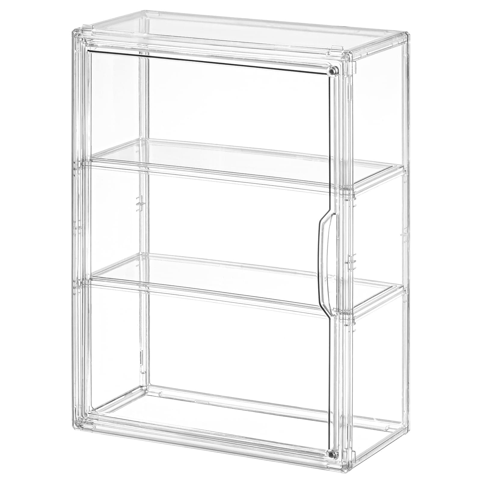 VGLXTRNT 2 Pack 3 Tier Clear Display Case for Figures, Wall-Mounted Acrylic Storage Organizer Box, Stackable Display Cabinet with Magnetic Door & Removable Dividers, Showcase for Collectibles