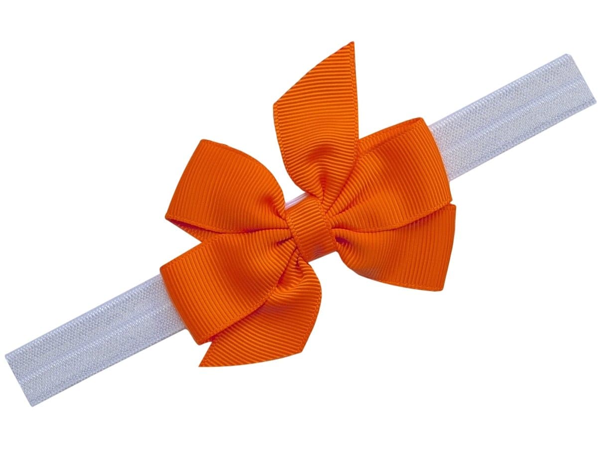 Funny Girl Designs Baby Girl Simple Bow Elastic Headband 18-24 Months (16" Head Circumference), White Band Orange Bow