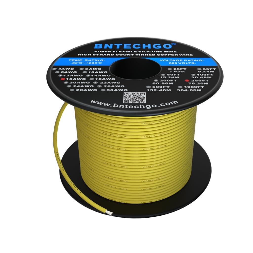 BNTECHGO 16 Gauge Silicone Wire Yellow 250ft Stranded Tinned Copper Wire