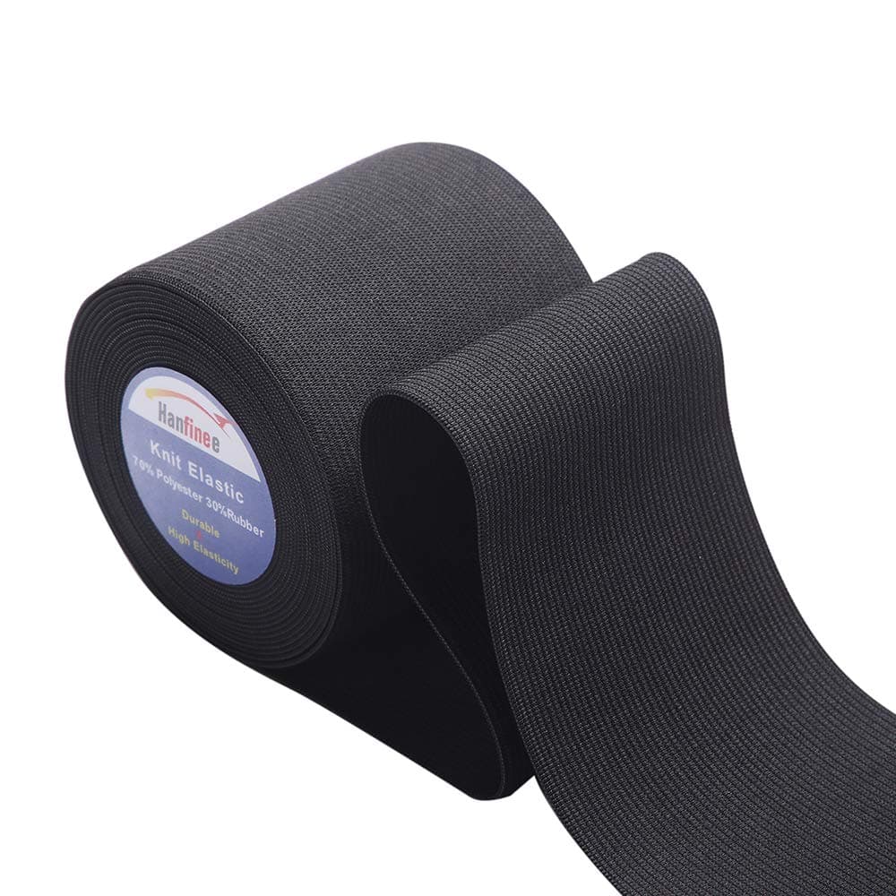 HANFINEE 3 Inch Wide Sew on Elastic Band Knitted Elastic with Heavy Stretch for Sewing Crafts DIY,Waistband,Bedspread,Cuff (Black,5 Yards)
