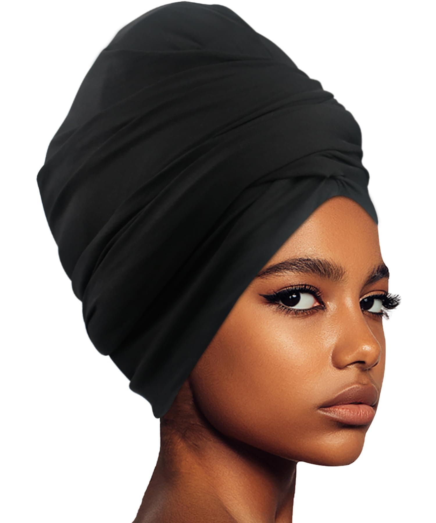 Babalet Extra Large Swim Turban for Women Unisex Waterproof Silicone Lined Swim Cap for Braids Dreadlocks Extensions Weaves Thick Curly Long Hair Swimming Cap Easy to Put On and Off, Black