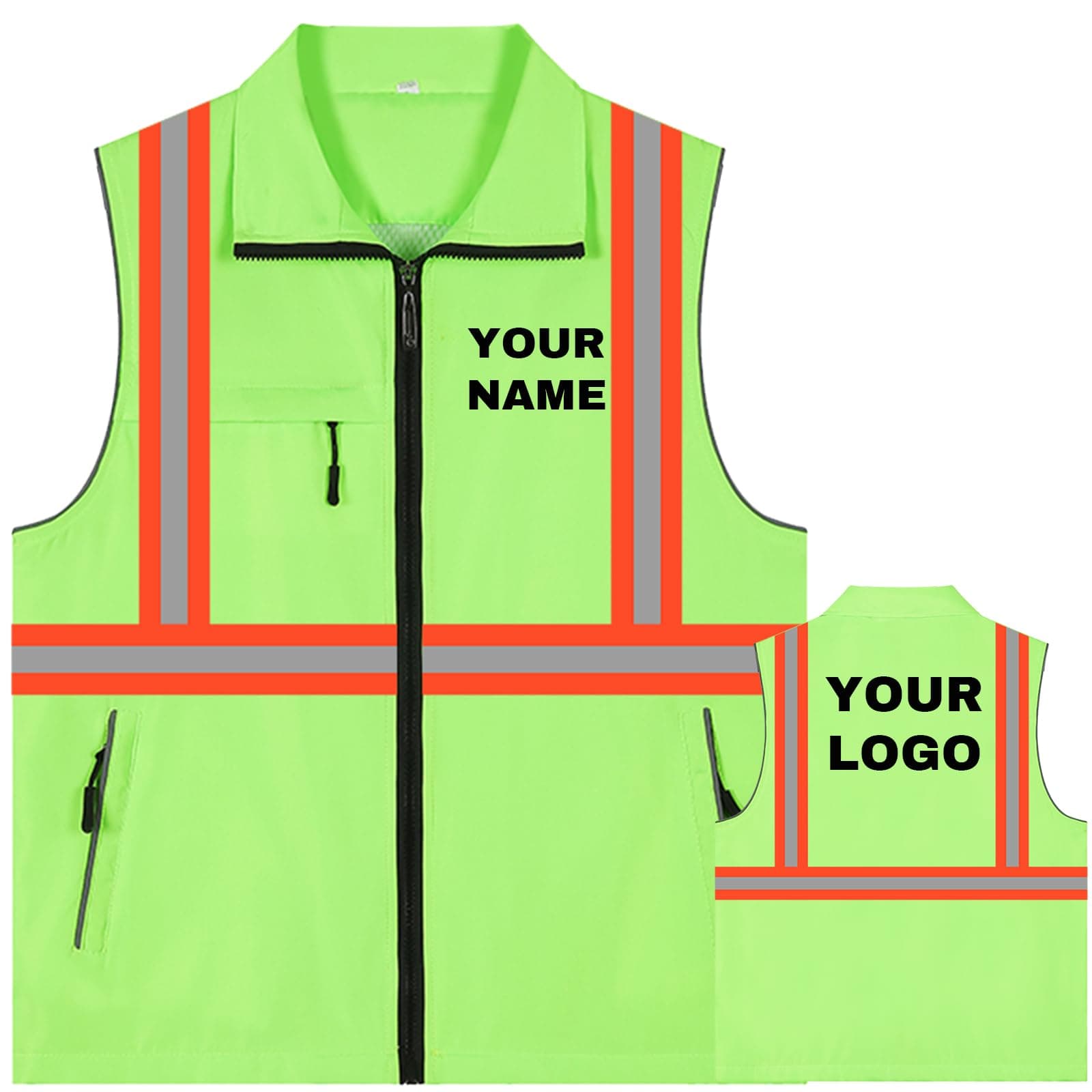 YOWESHOP Lightweight Zip-Up Safety Vest with Pockets for Outdoor Activities,Custom Logo Sleeveless Windbreaker,L,Green3