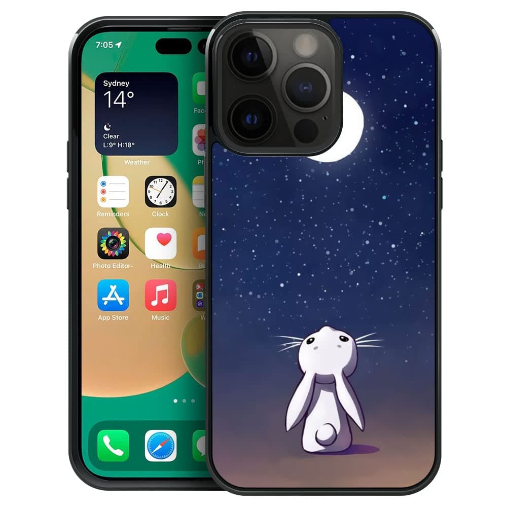 ZHEGAILIAN Compatible with iPhone 15 Plus Case,Pattern Design Hard PC Back Cover Non-Slip Soft TPU Protective Case for iPhone 15 Plus for Women 6.7inch-Moon Rabbit