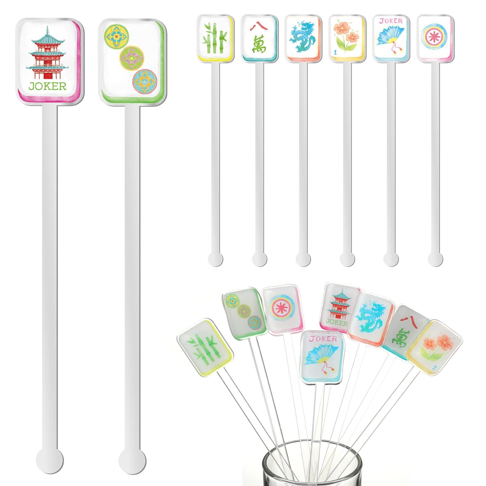 LemonRoad 8 Pcs Mahjong Swizzle Sticks Drink Stirrers for Cocktail Bars