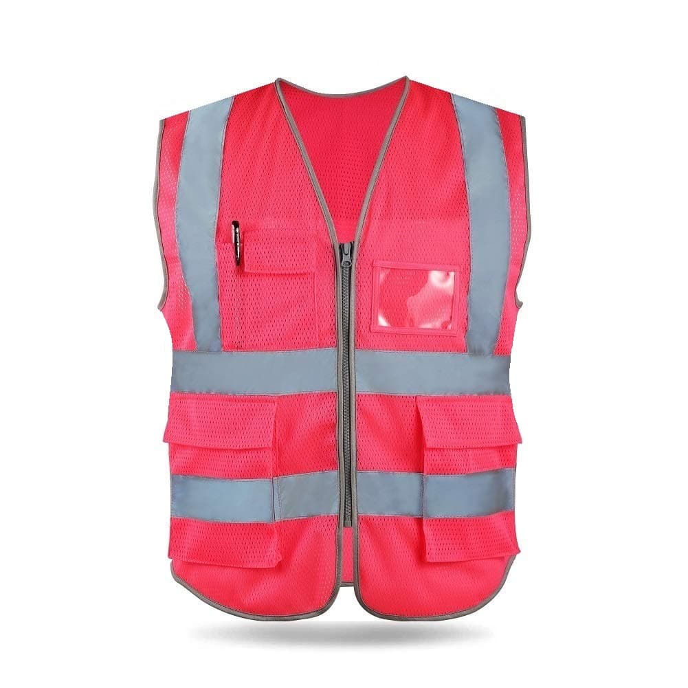 HYCOPROT Reflective Safety Vest, High Visibility Mesh Breathable Workwear with Pockets and Zipper, Meets ANSI/ISEA Standards (Pink, Large)