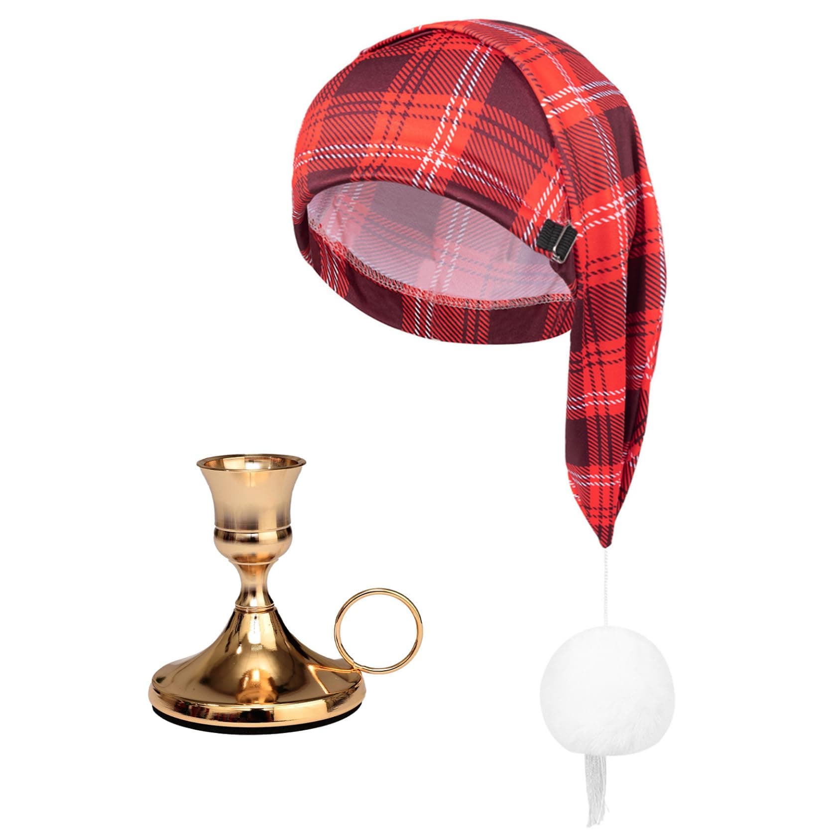 Lorilida Plaid Sleeping Caps Christmas Mop Cap with Candle Holder for Christmas Holiday Party Red White One Size