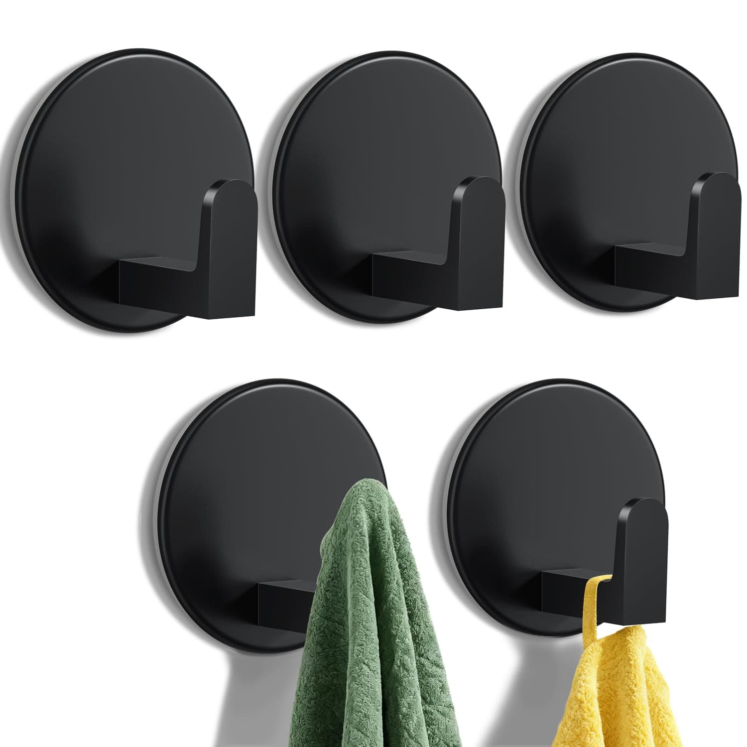 Auxmir Self Adhesive Hooks for Coat Towel, 15LB Heavy Duty, 5 Pack, Round