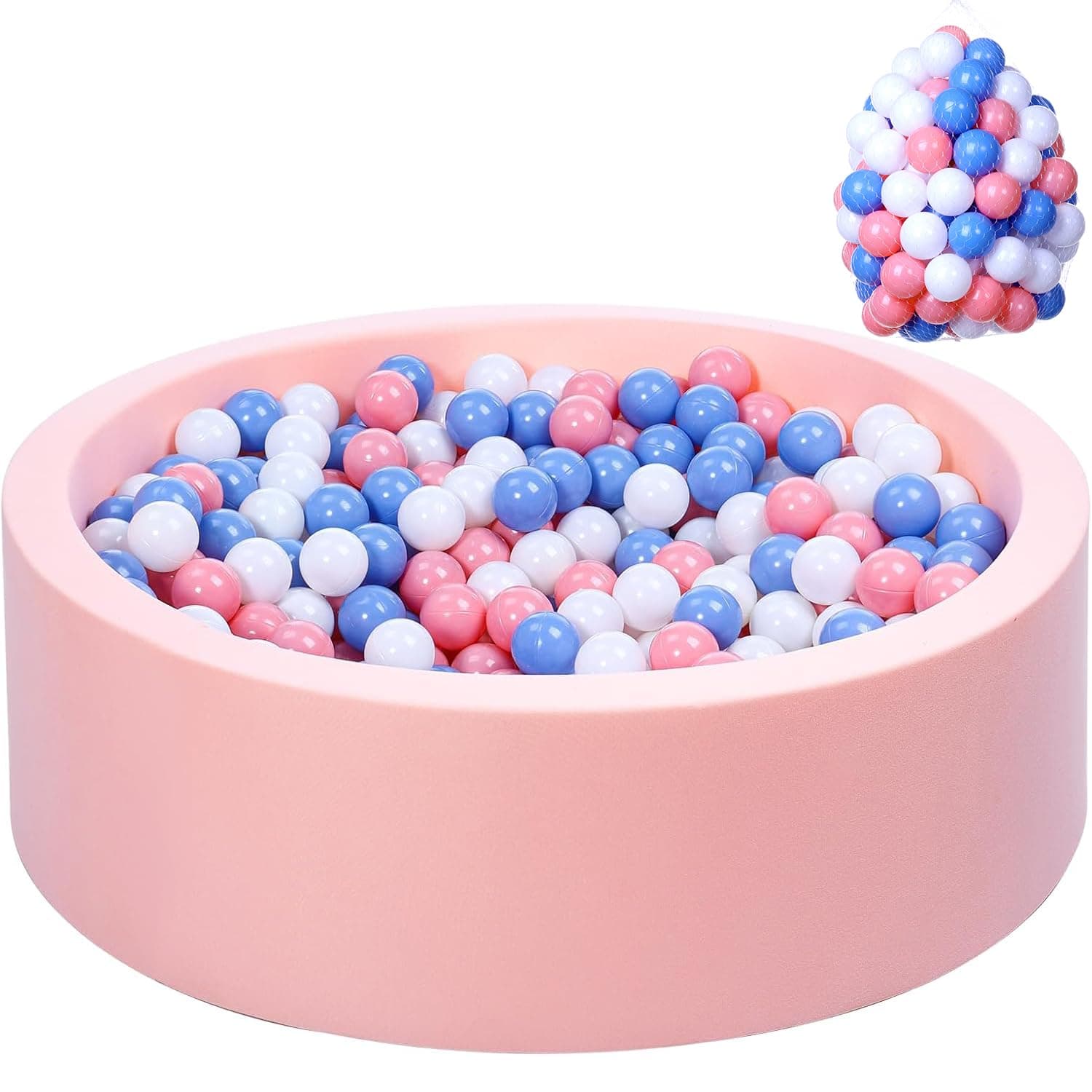 Ball Pits for Toddlers with 100 Balls YAVAYI Kids Play Tent Ball Pool Indoor Outdoor Round Kids Memory Foam Ball Pit, Gift & Toys for Children (Pink Ball Pit, Pink Blue Balls, 100)