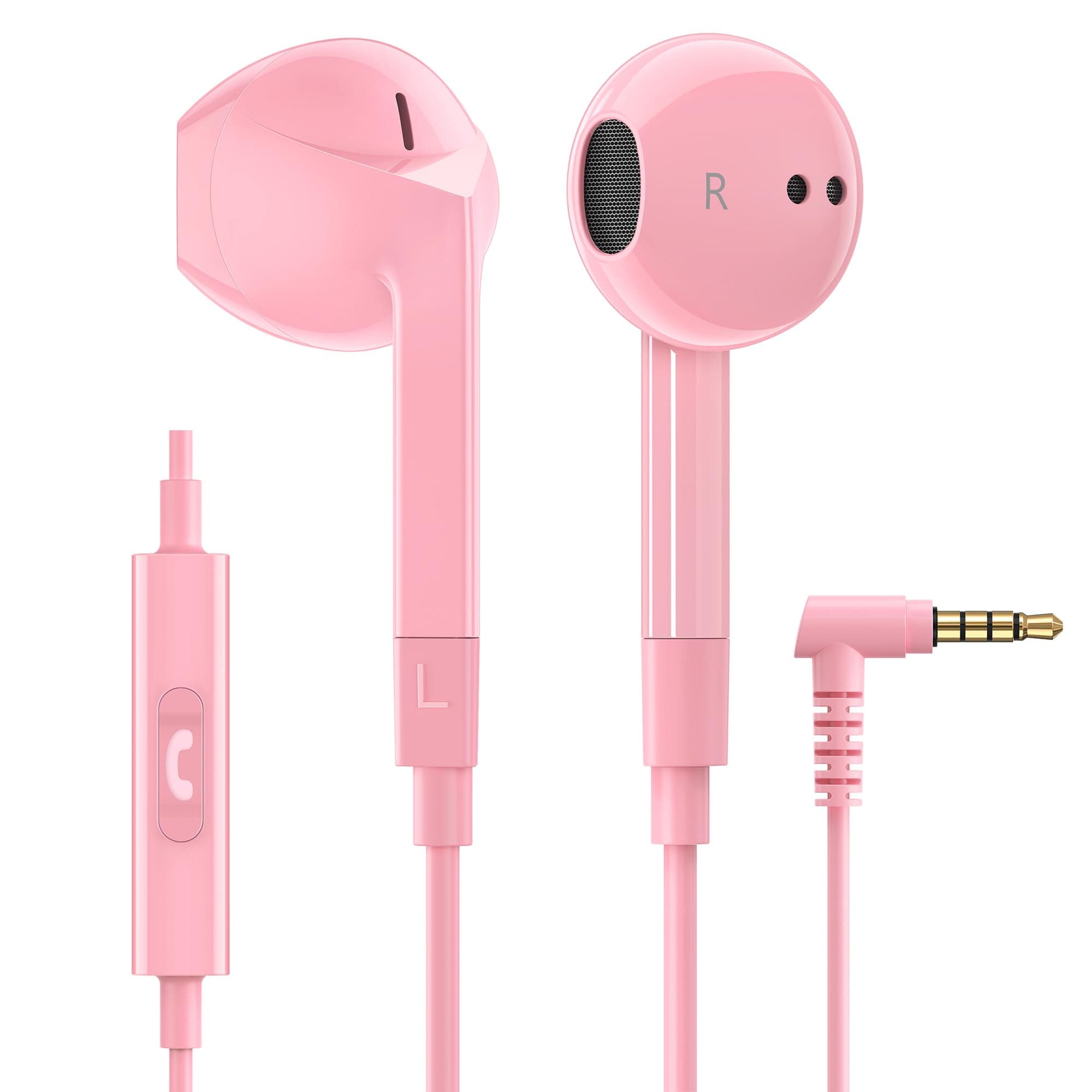 LUDOS FEROX Wired Earbuds in-Ear Headphones, Earphones with Microphone, 5 Years Warranty, Noise Isolation Corded for 3.5mm Jack Ear Buds for iPhone, iPad, Samsung, Laptop, Gaming, Sports - Pink