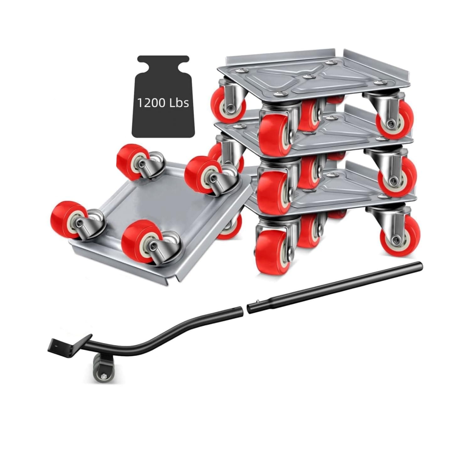 YWHWXB Upgraded Furniture Mover & Tool Furniture Lift Set, 4 360Rotation Rubber Wheels, 1200Lbs Capacity, Black+Red, Folding, High Carbon Steel