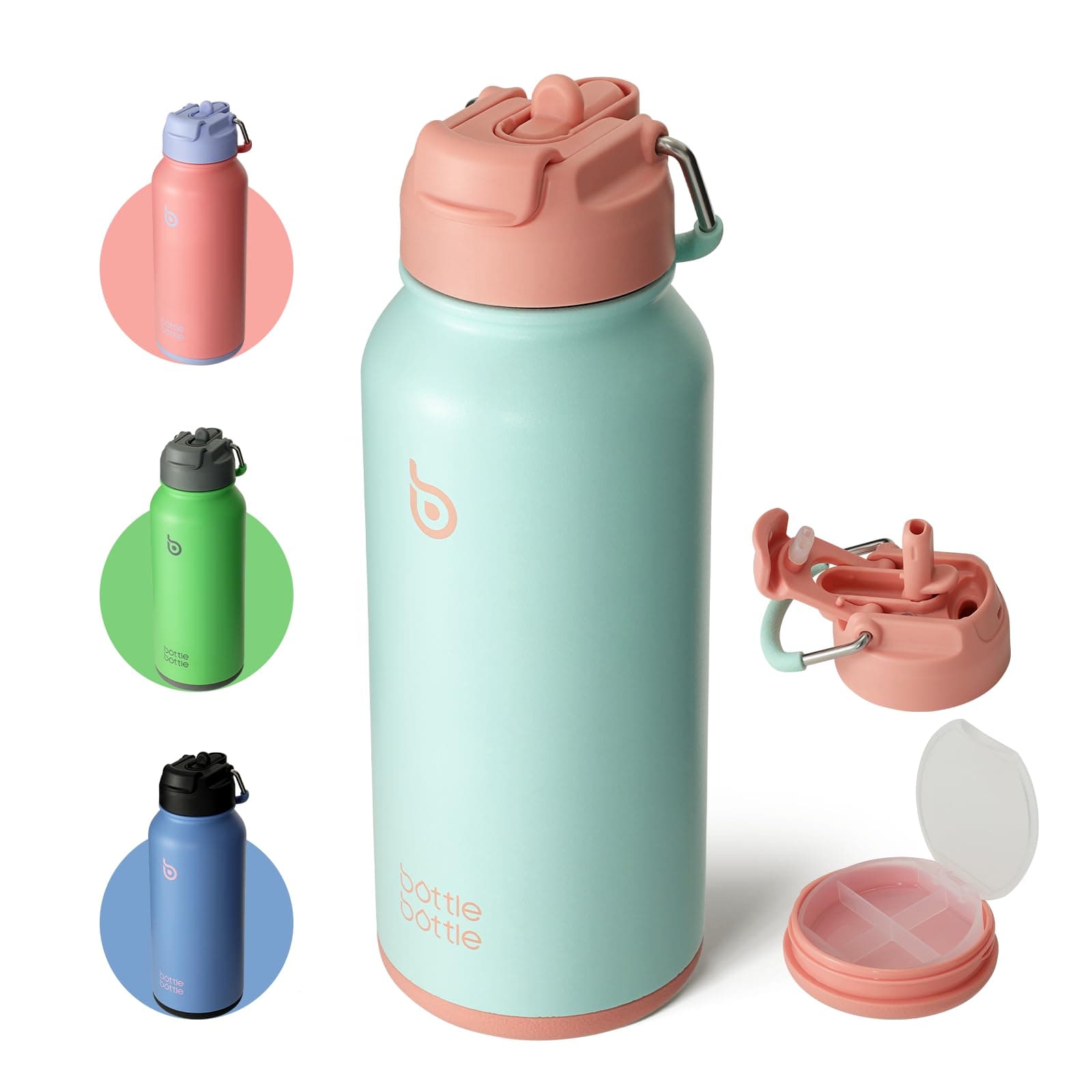 bottlebottle Insulated Water Bottle with Pill Box 900ml Insulated Stainless Steel Sports Water Bottle for Outdoor Hiking (Dream Ocean)