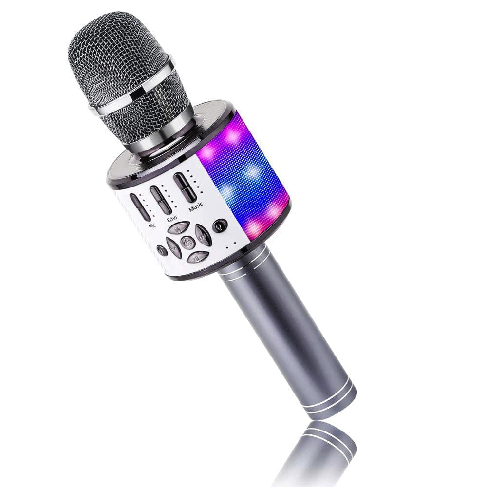 BONAOK Kids Karaoke Microphone Portable Bluetooth Machine Wireless Mic with LED Light, Birthday Gift Toys for Girls Boys Ages 4 5 6 7 8 9 10 11 12 Years Old Party Home(SpaceGray)
