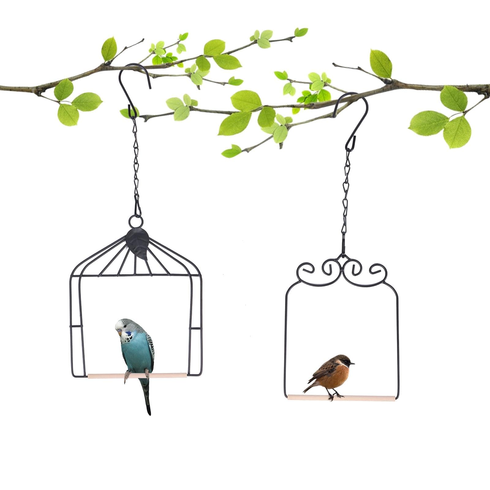 XYADX Metal Frame Hummingbird Swings and Perches with Wooden Dowel Black Bird Swing Outdoor Bird Perch Humming Bird Swing Pack of 2