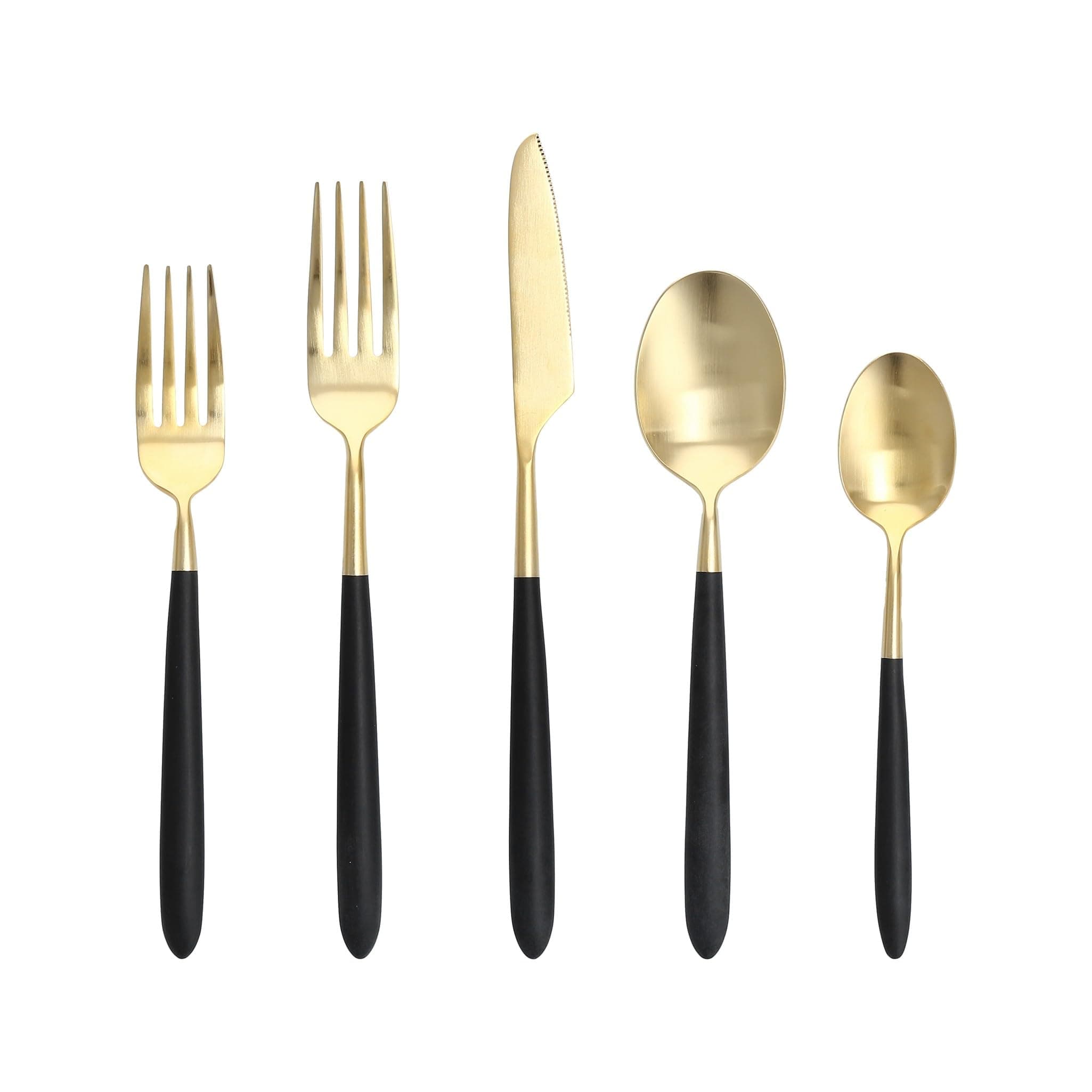 Fortessa Velo 18/10 Stainless Steel, 20 Piece Flatware Set (Service for 4), Black/24k Gold