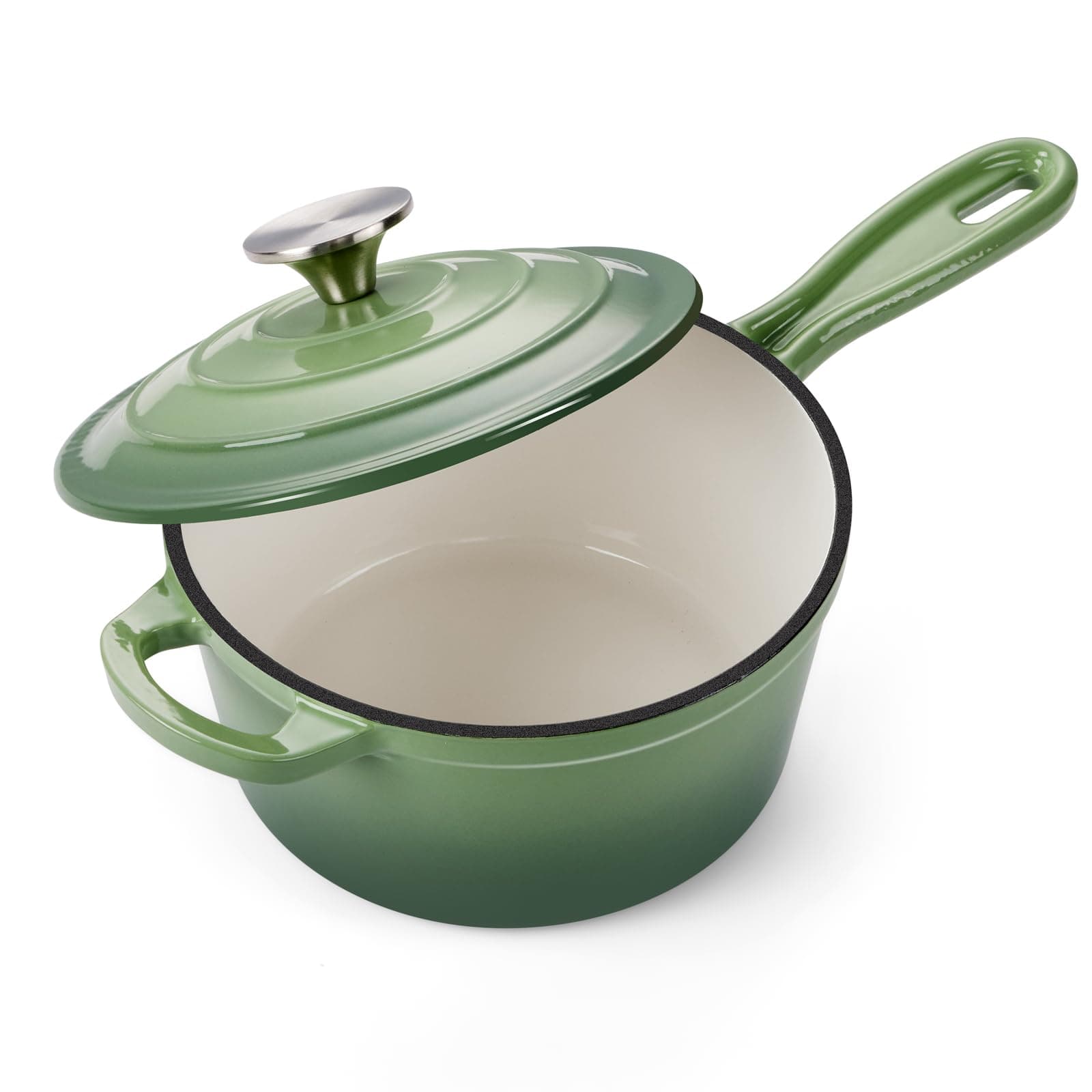 Onader Cast Iron Sauce Pan Pot, 2QT Small Saucepan with Lid, Enameled Cast Iron Dutch Oven Cooking Kitchen Pot – Pistachio Green