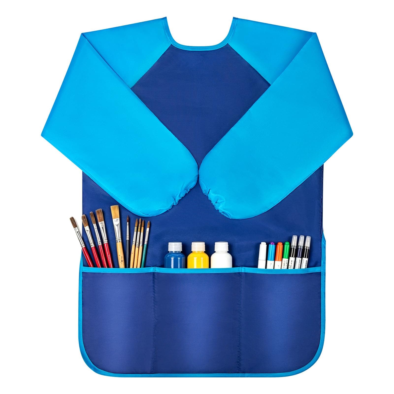 VCOSTORE Kids Art Smock, Waterproof Toddler Paint Smock, Long Sleeve child painting apron with 3 Pockets