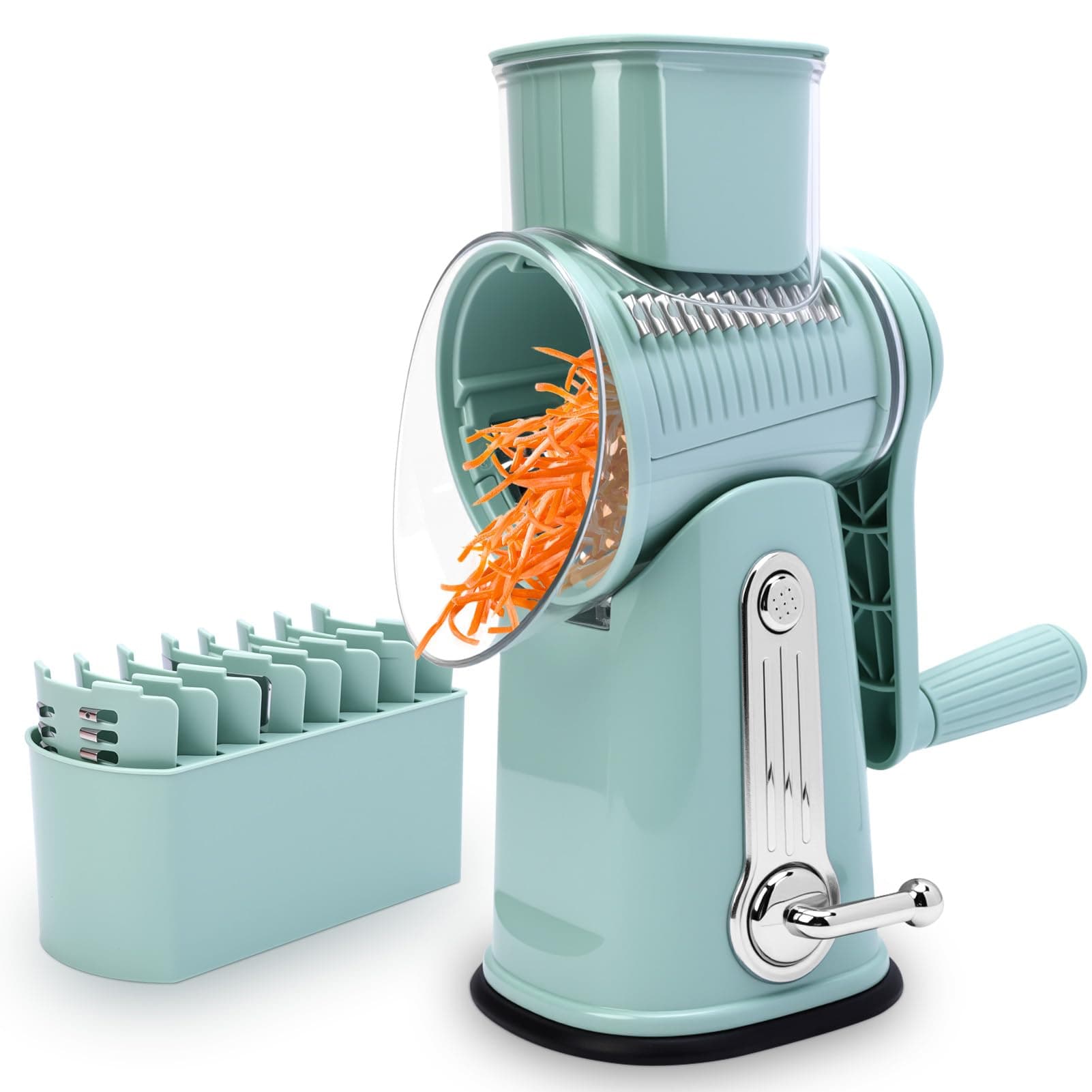 WODHMIEY Rotary Cheese Grater, Handheld Vegetable Slicer with 10 Interchangeable Blades, Rotary Kitchen Slicer, Large Size Vegetable Chopper for Fruit, Vegetables, Nuts, Cheese