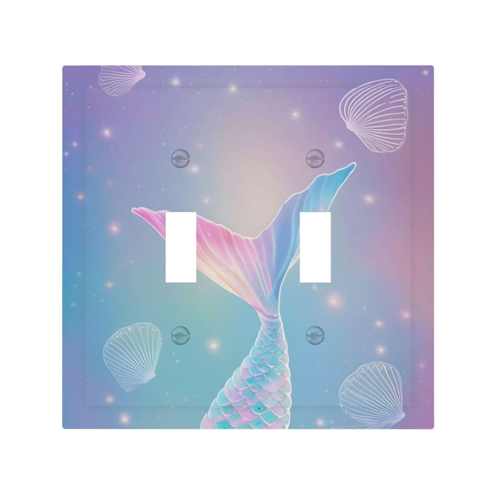 Cute Mermaid Pink Tail Scales Shells Colorful Ocean Decorative Switch Plates 2 Gang Double Toggle Outlet Light Switch Cover Wall Plate Electrical Faceplate for Kids Room Nursery Decor